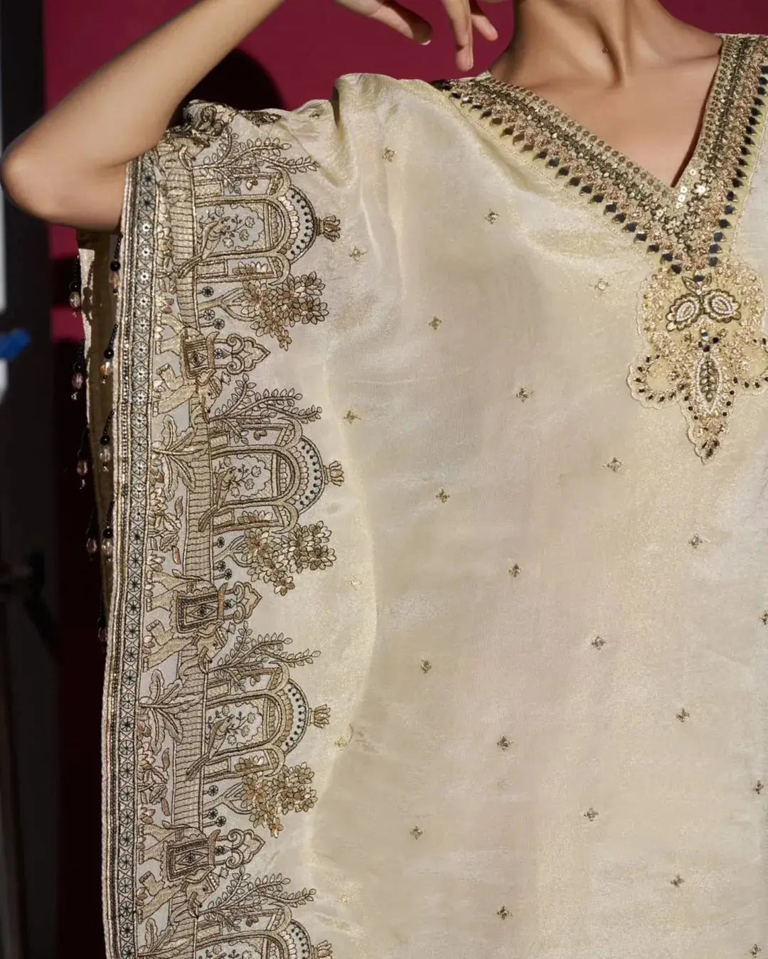 Premium Silk Cream Kaftan Suit RAADVI