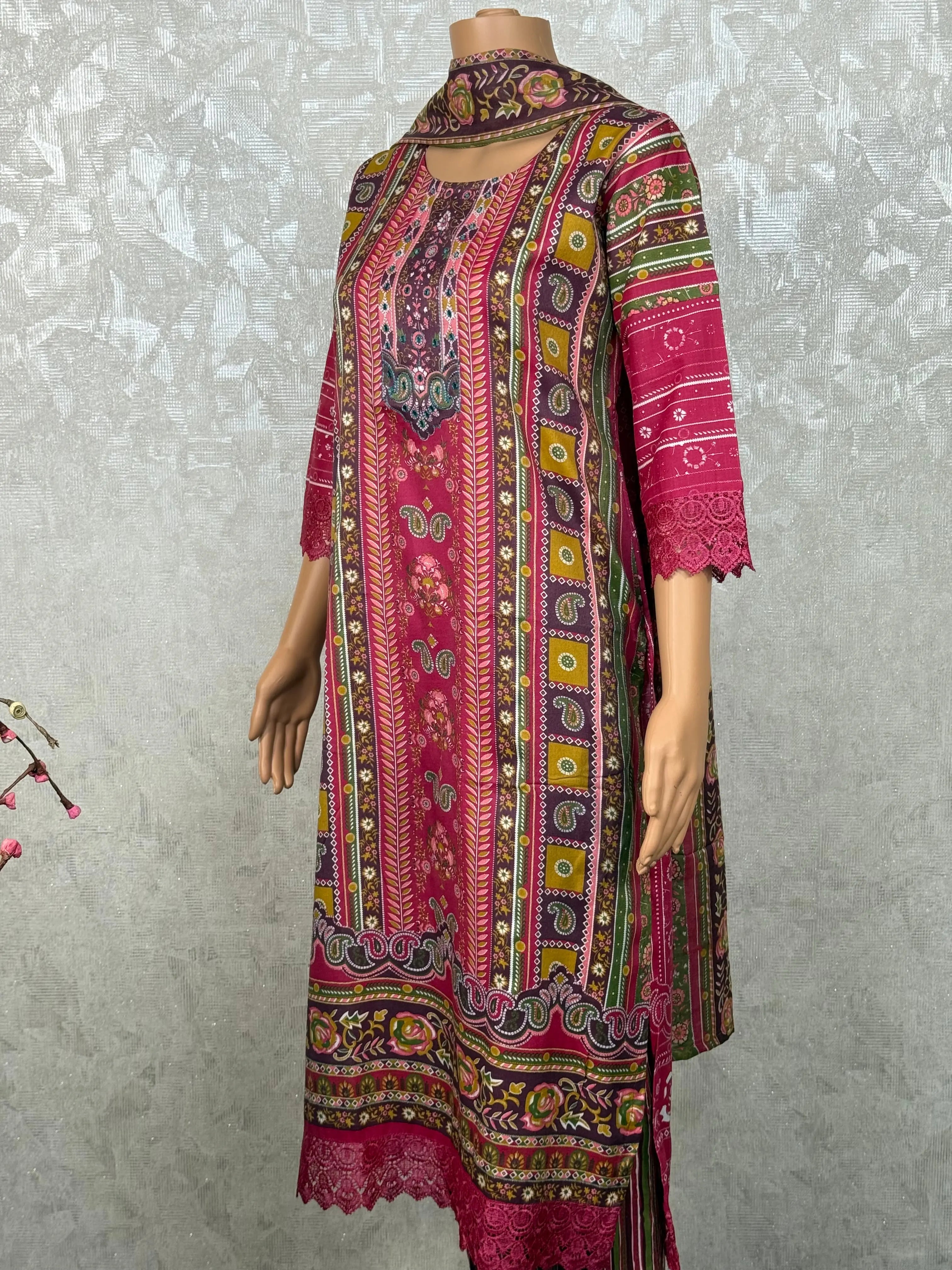Floral Dark Pink Cotton Suit RAADVI