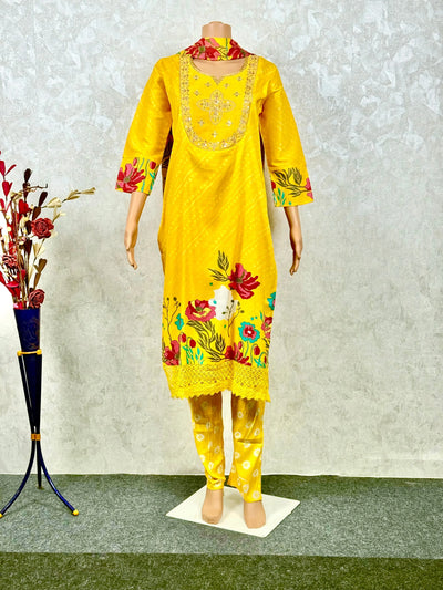 Floral Yellow Cotton Suit