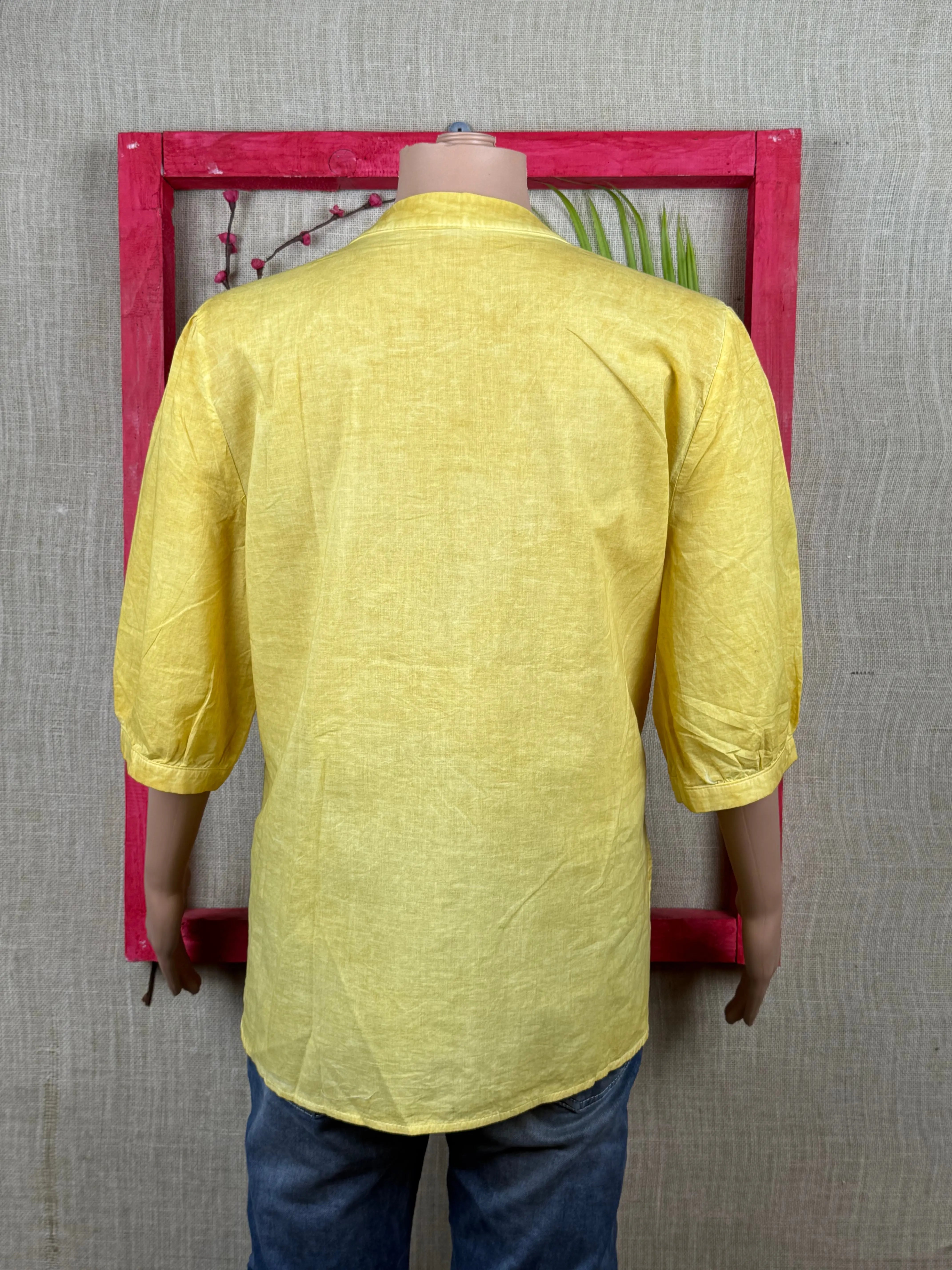Yellow Floral Schiffli Top With Puff Sleeves RAADVI