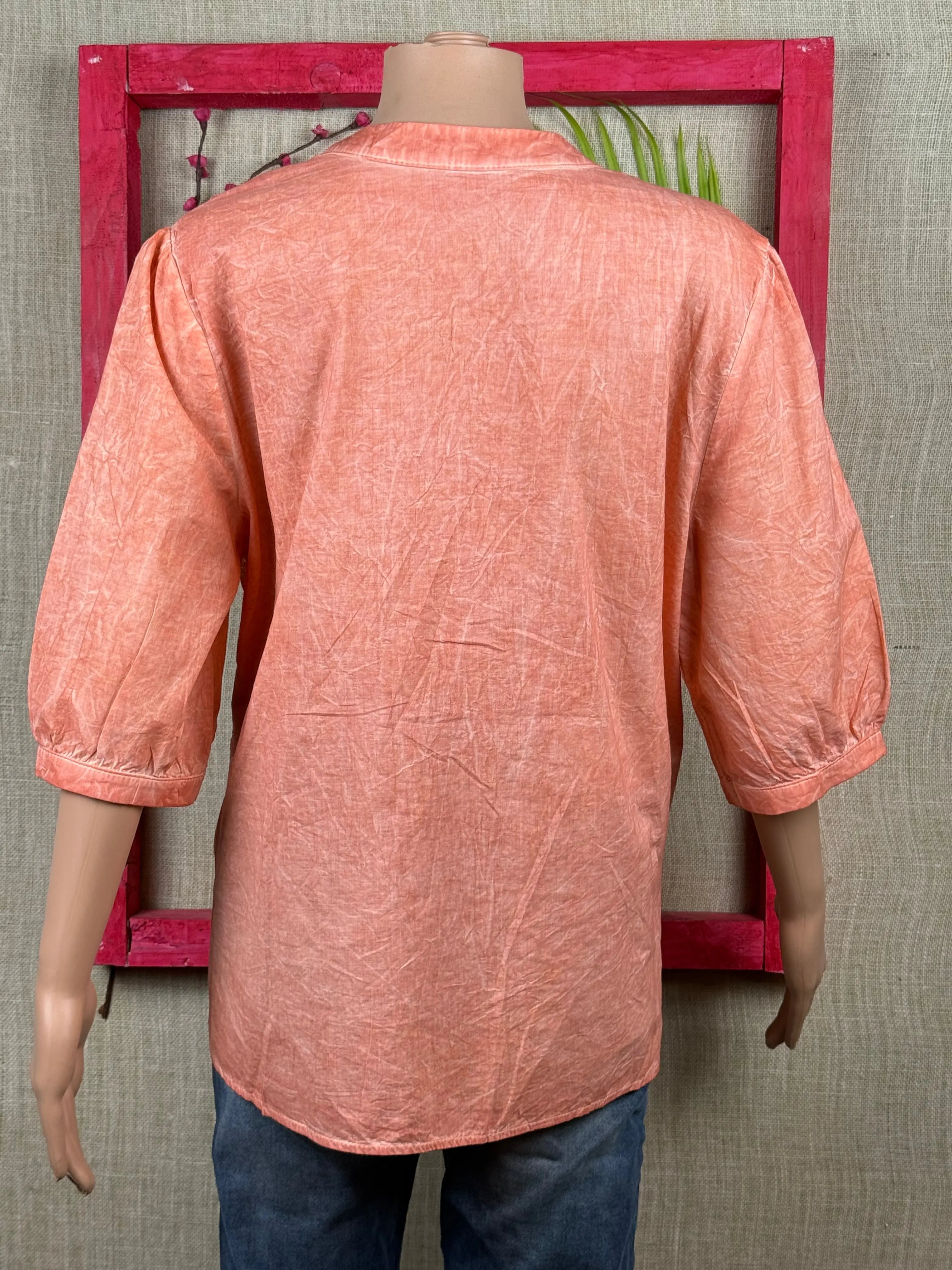 Orange Floral Schiffli Top With Puff Sleeves RAADVI