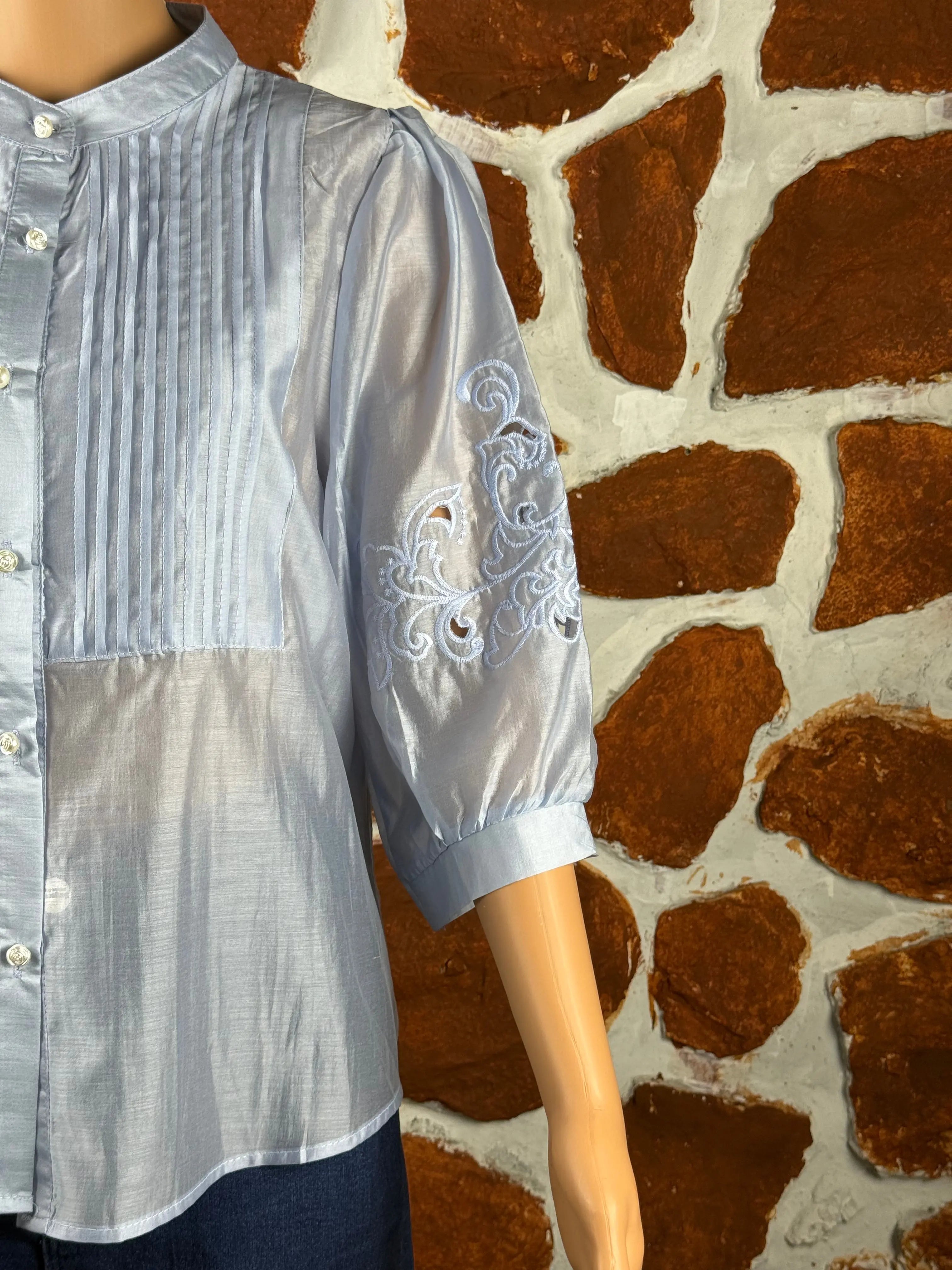 Sky Blue Crepe Sleeves Shirts RAADVI