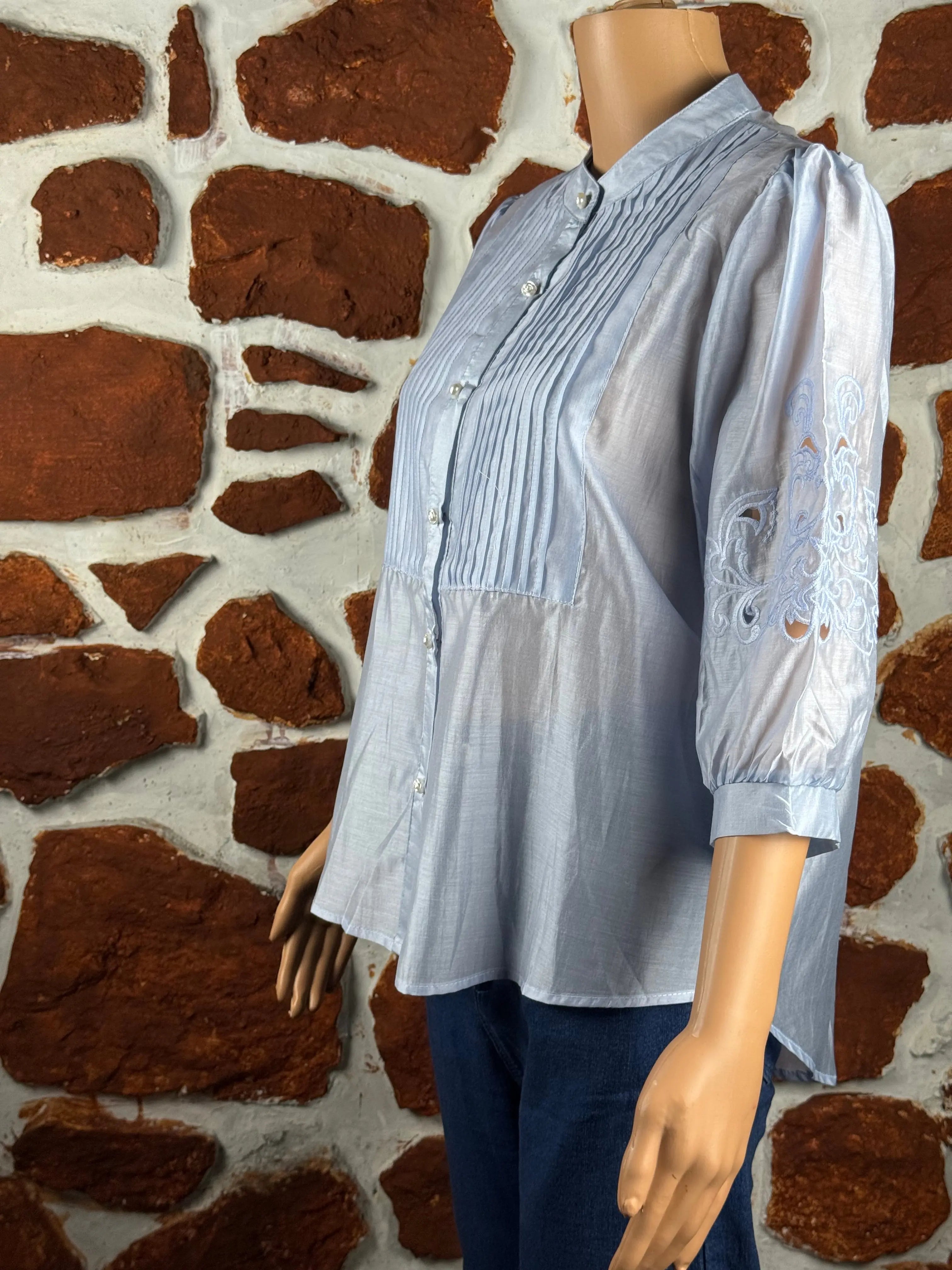 Sky Blue Crepe Sleeves Shirts RAADVI