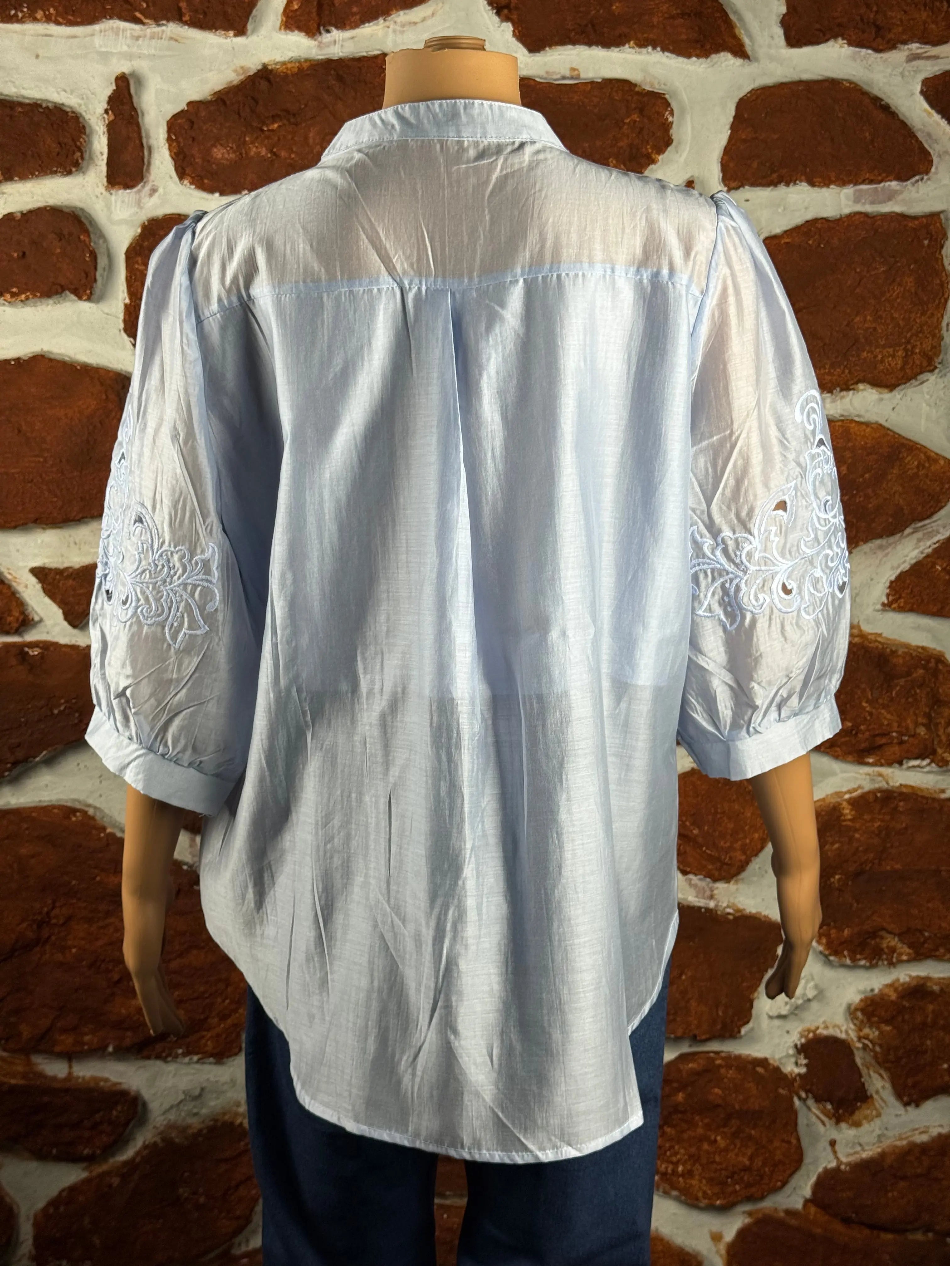Sky Blue Crepe Sleeves Shirts RAADVI