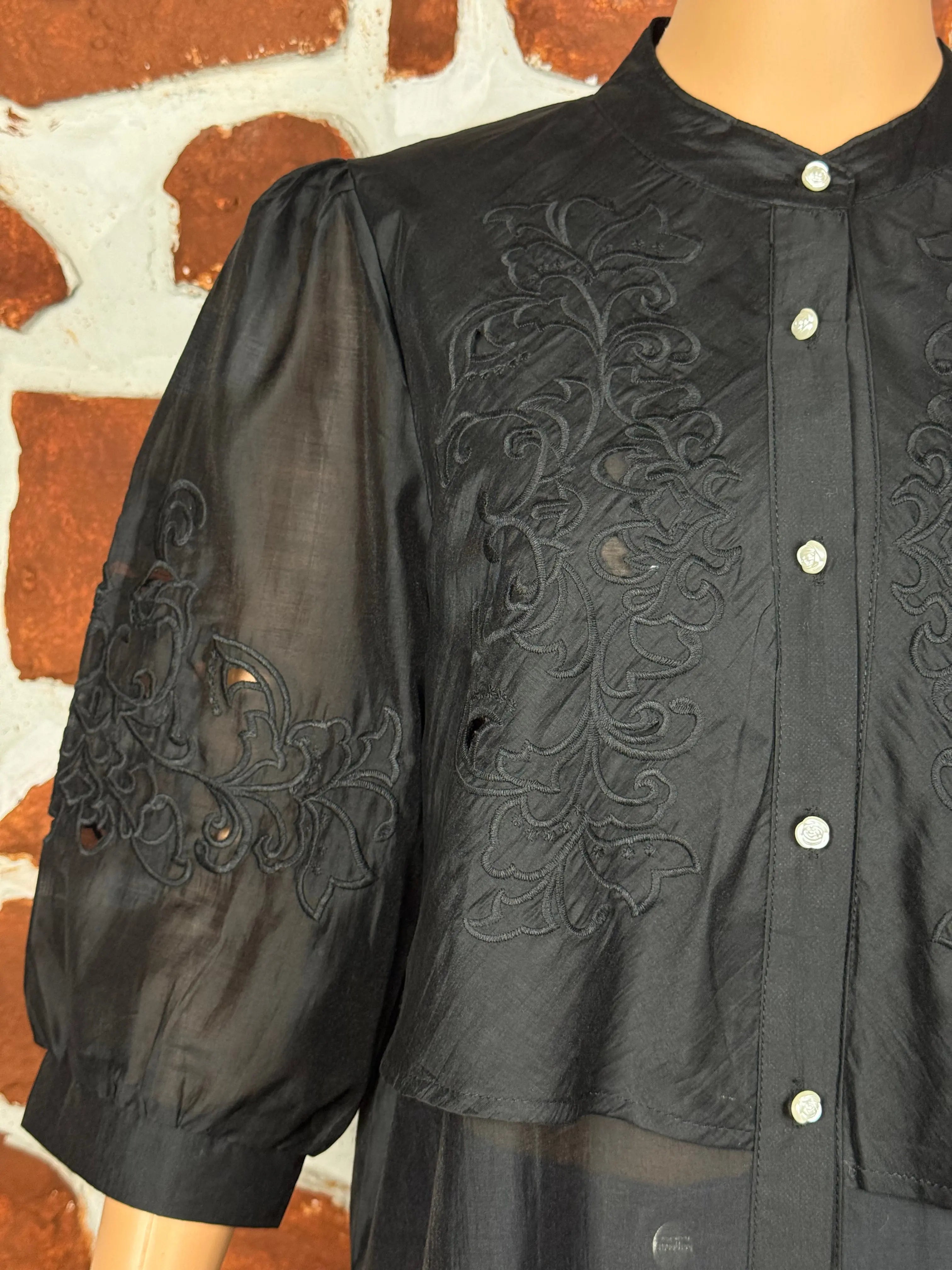 Elegant Black Embroidered Sheer Tunic Top RAADVI