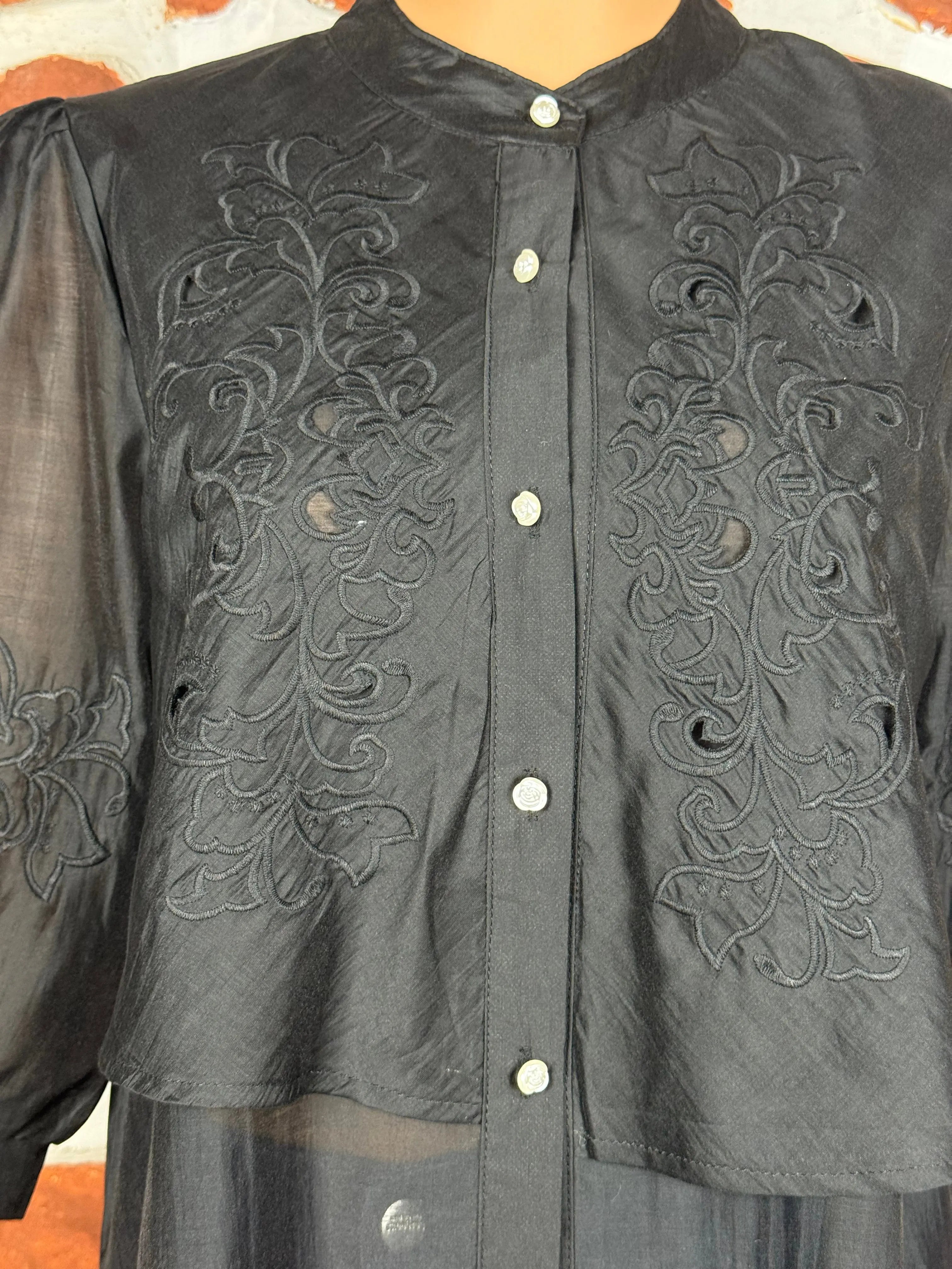 Elegant Black Embroidered Sheer Tunic Top RAADVI