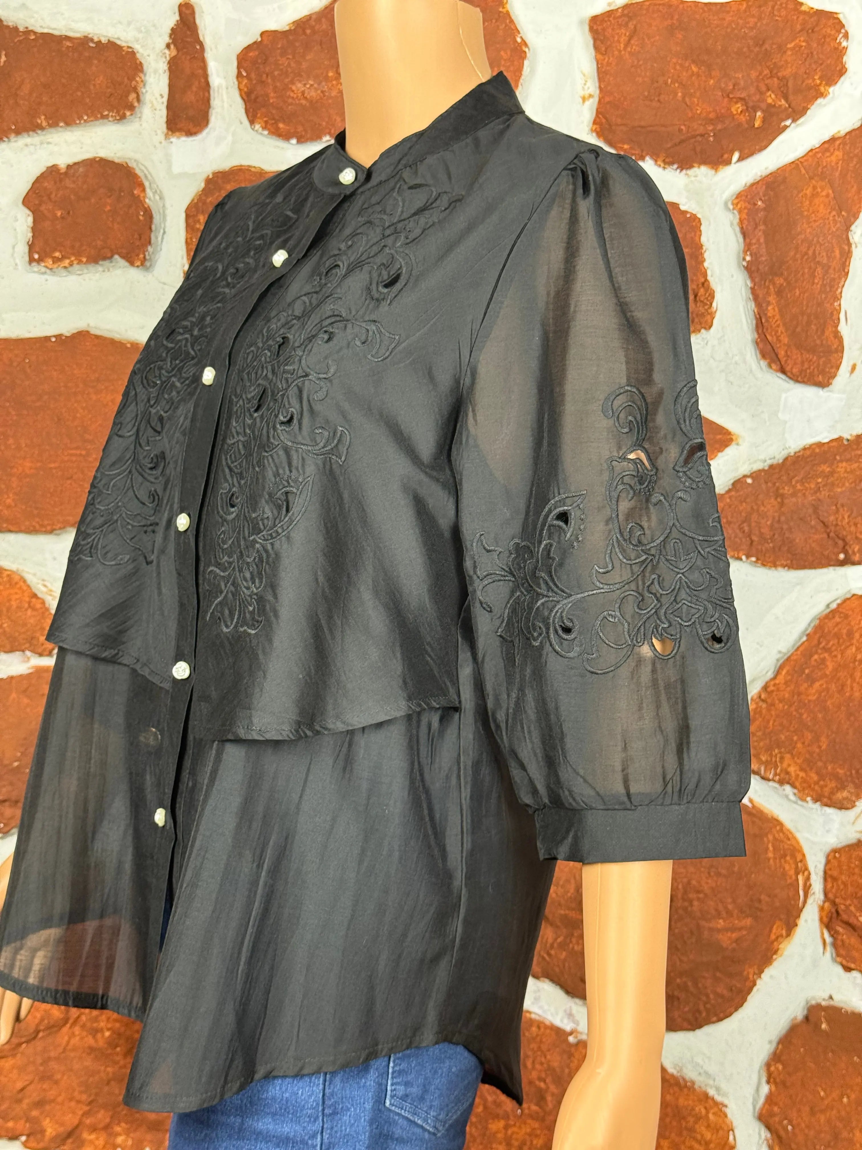 Elegant Black Embroidered Sheer Tunic Top RAADVI
