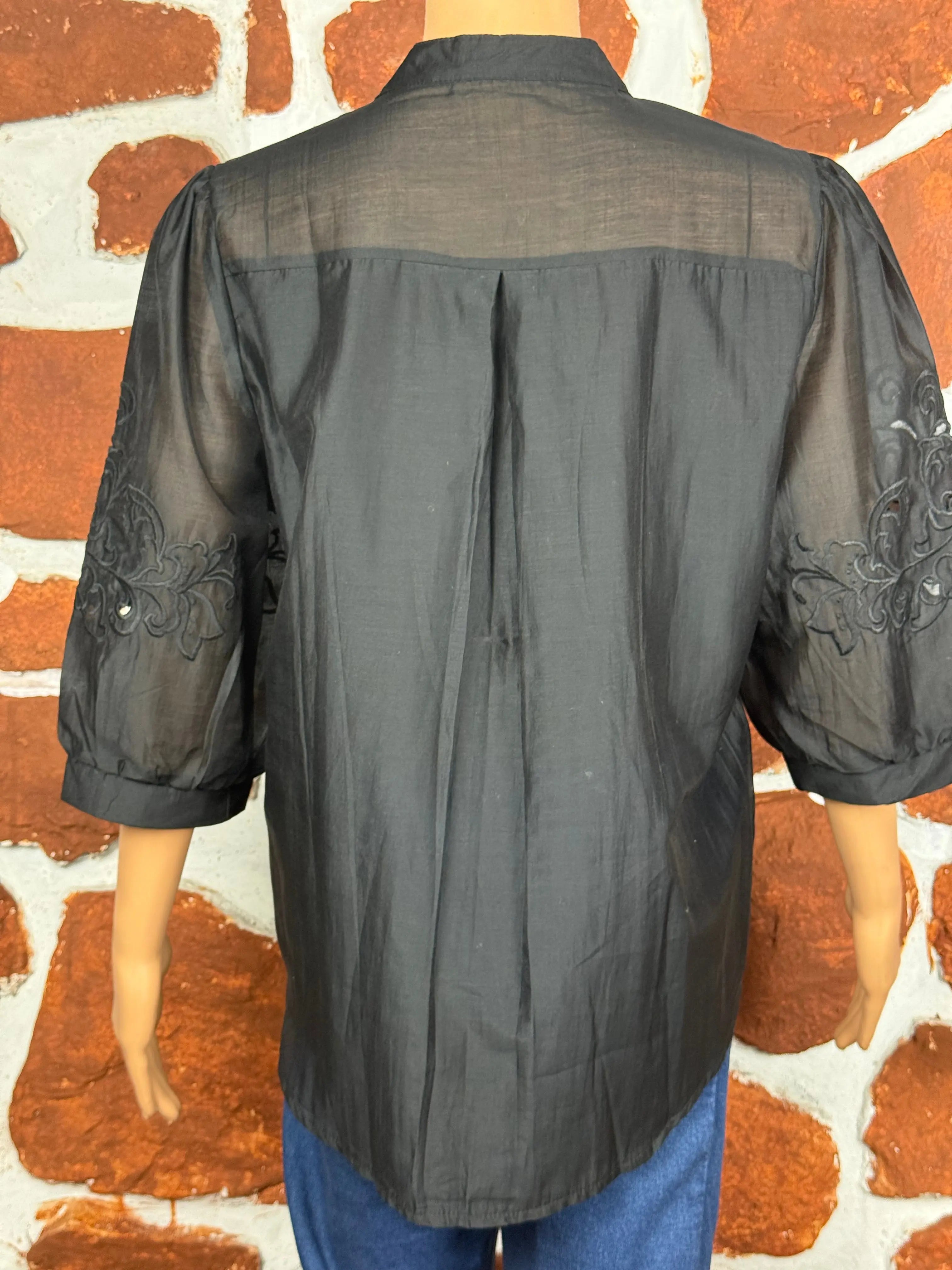Elegant Black Embroidered Sheer Tunic Top RAADVI