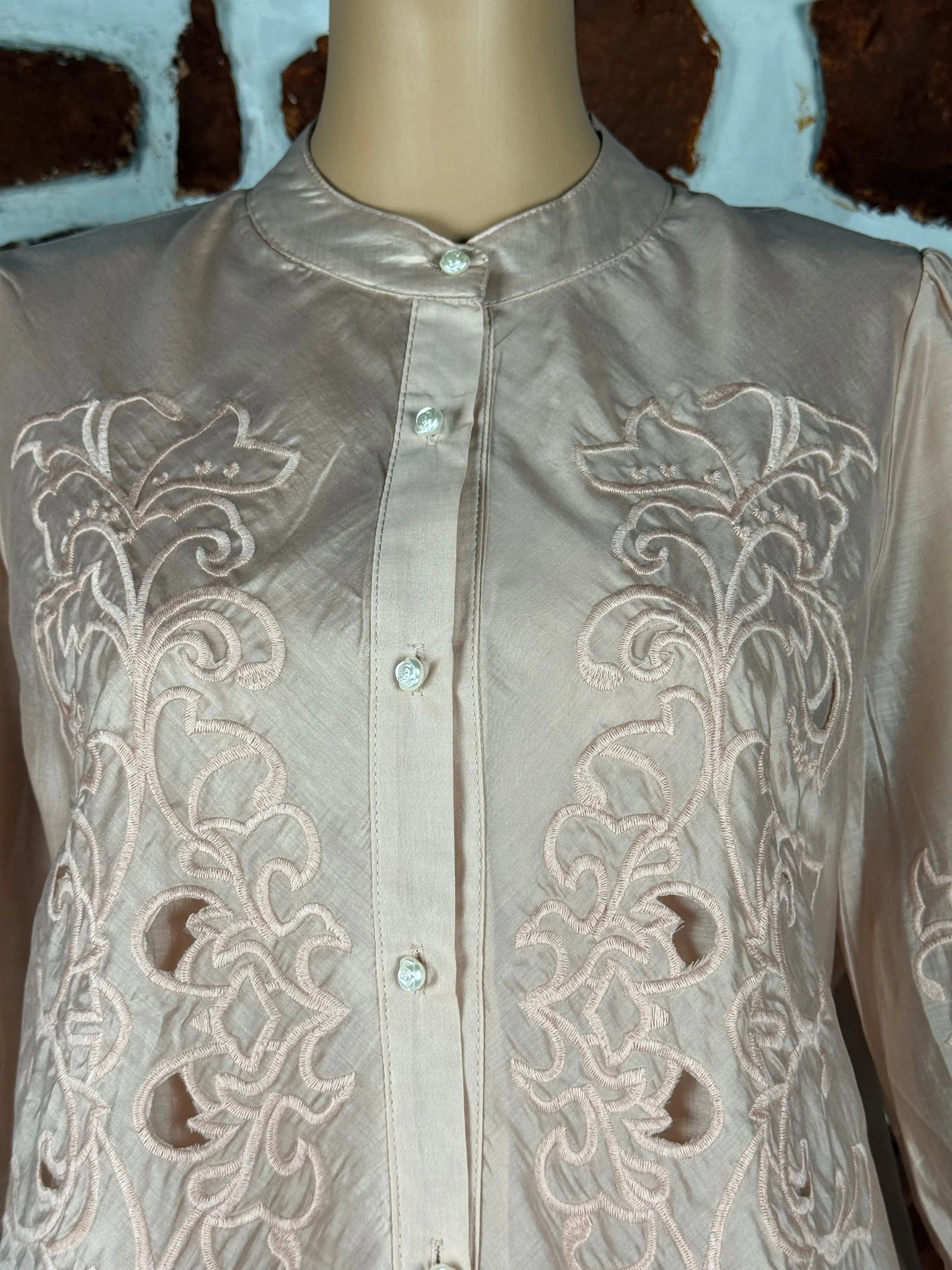 Elegant Peach Embroidered Sheer Tunic Top RAADVI