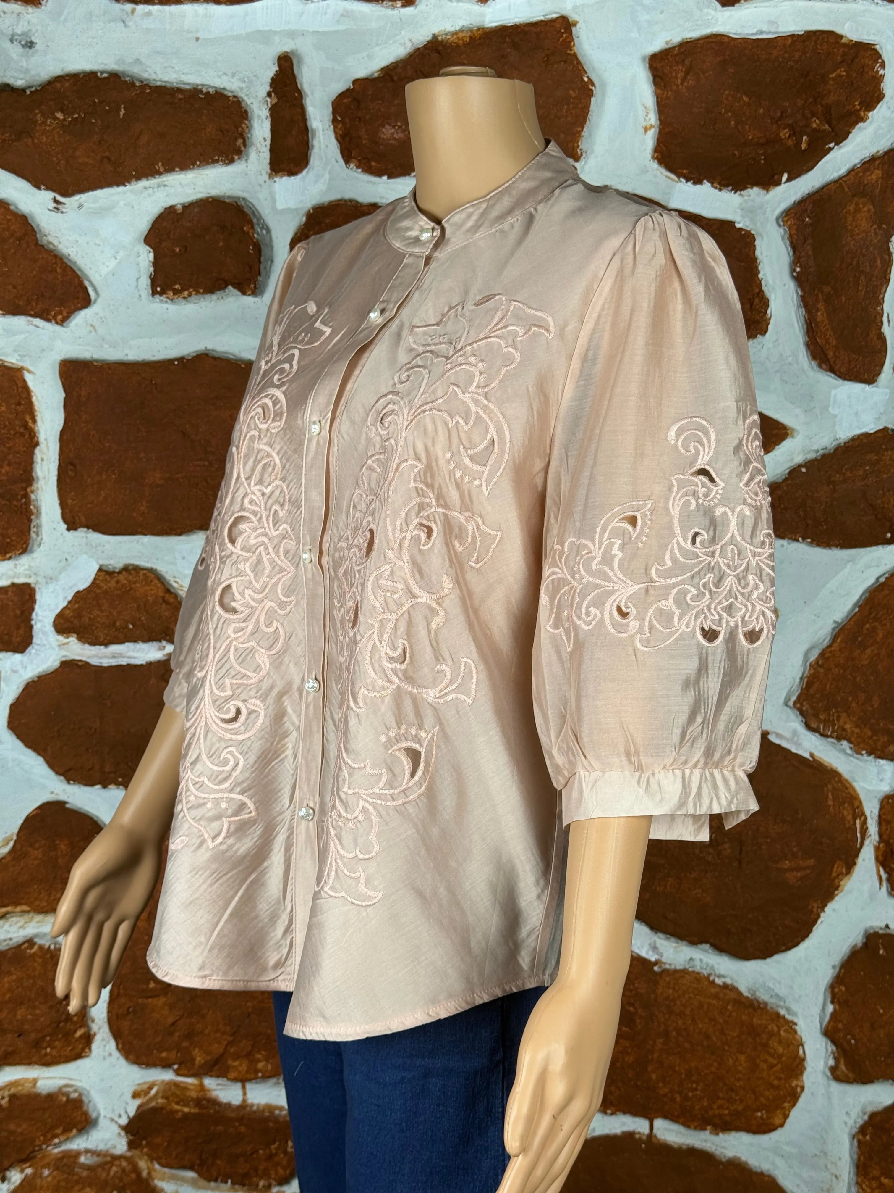 Elegant Peach Embroidered Sheer Tunic Top RAADVI