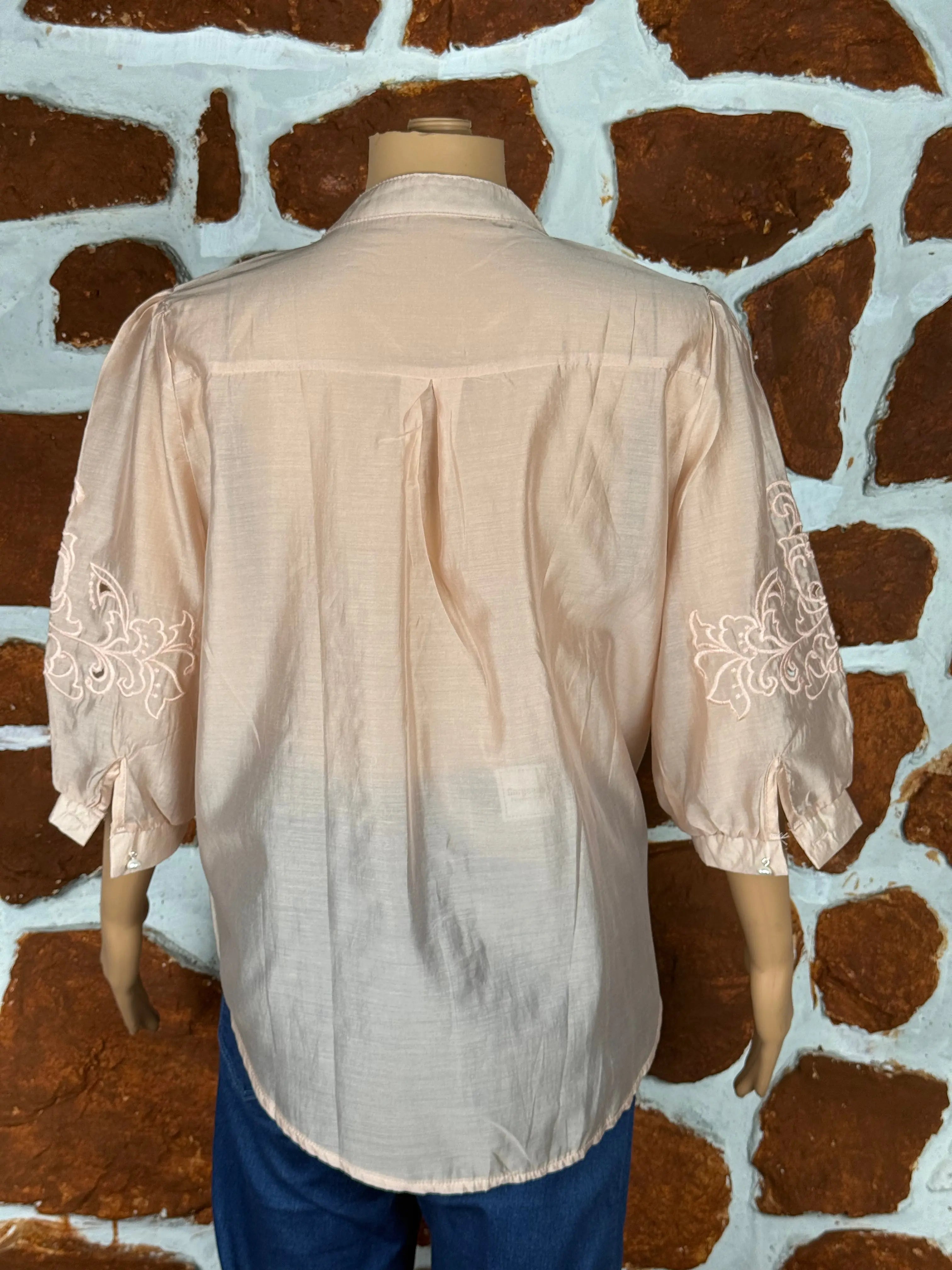 Elegant Peach Embroidered Sheer Tunic Top RAADVI