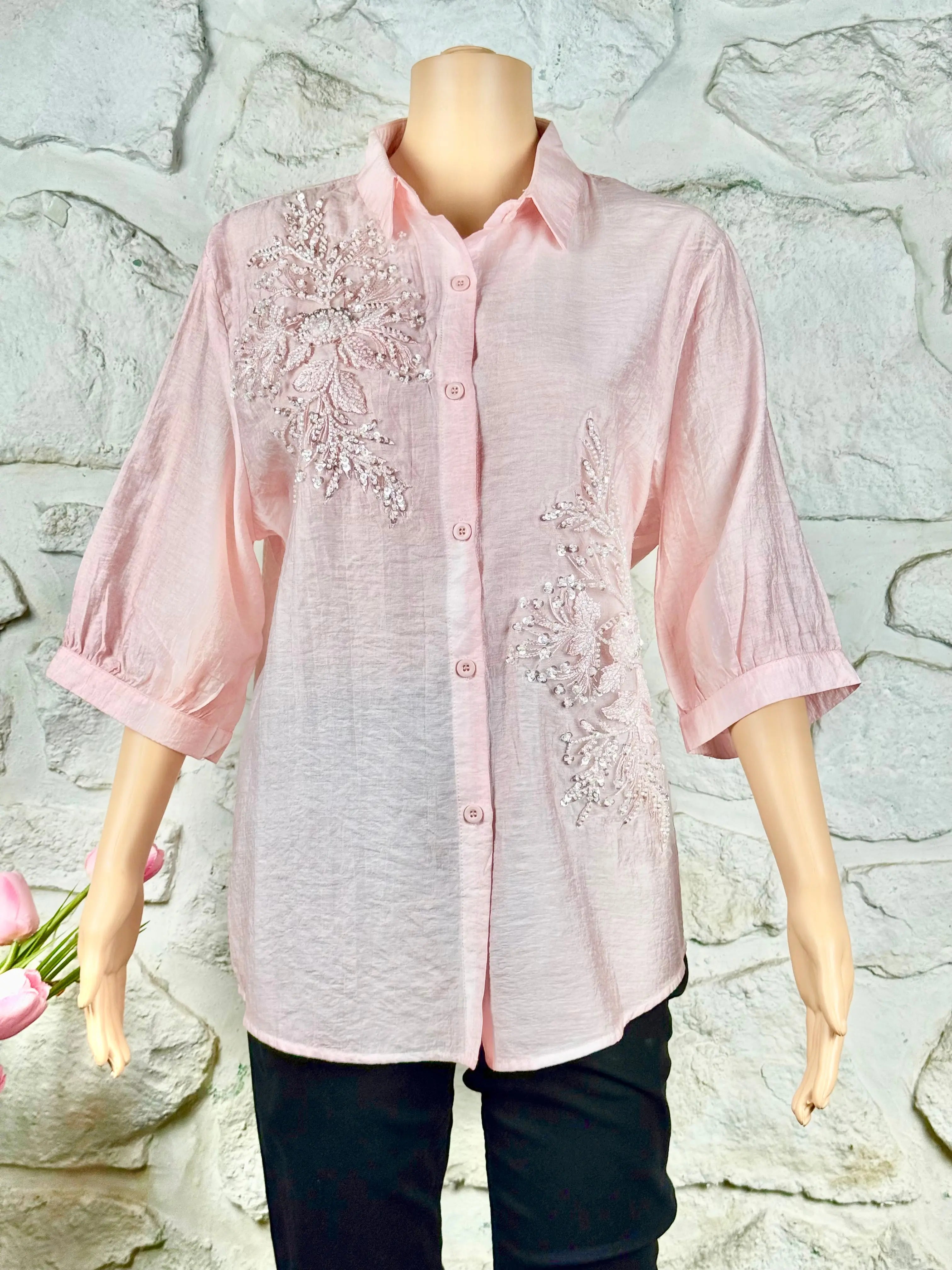 Baby Pink Muslin Top - Embellished RAADVI