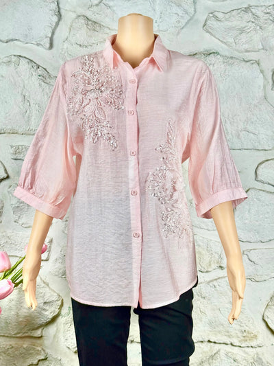 Baby Pink Muslin Top - Embellished