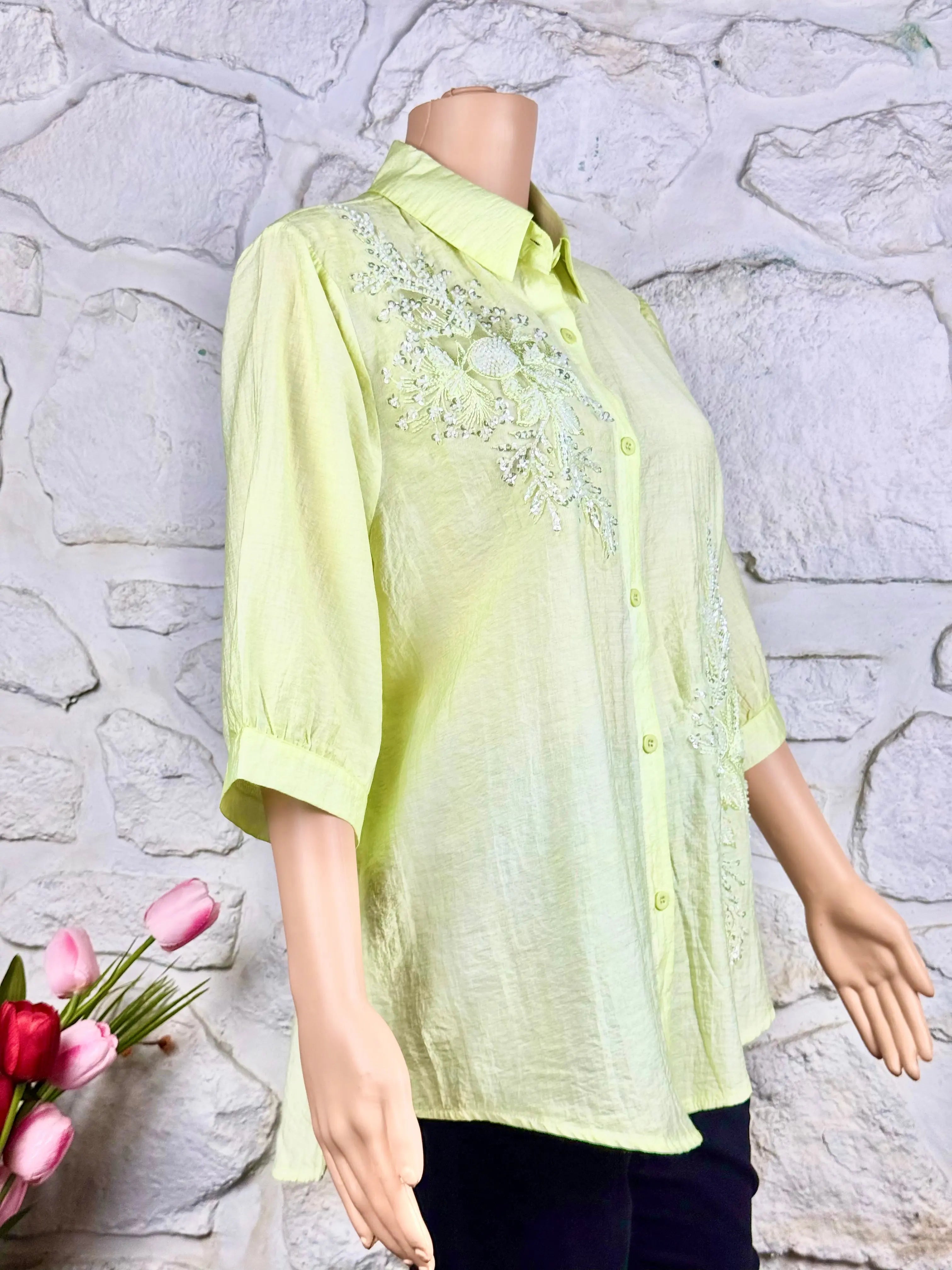 Pastel Green Muslin Top - Embellished RAADVI