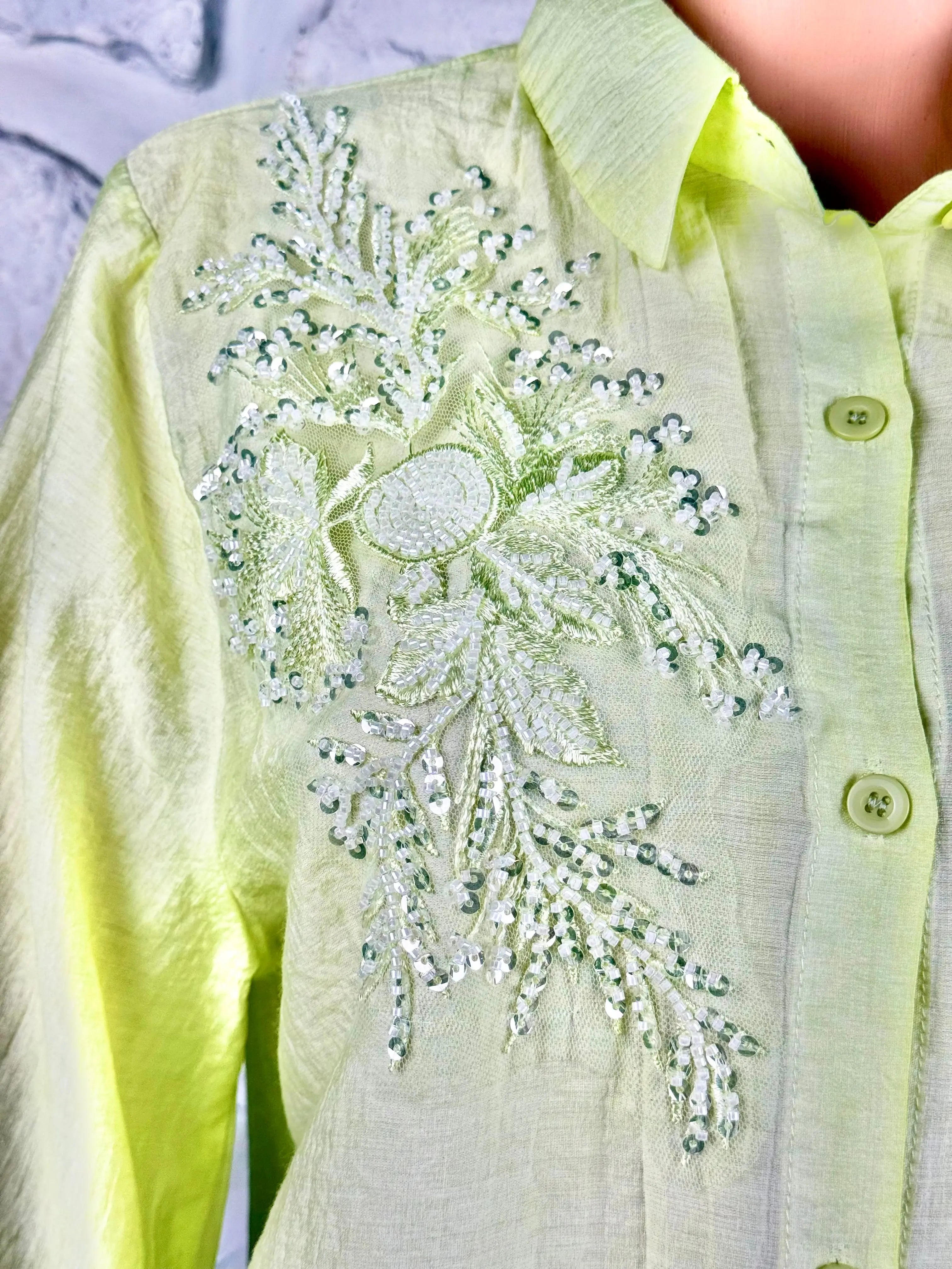 Pastel Green Muslin Top - Embellished RAADVI