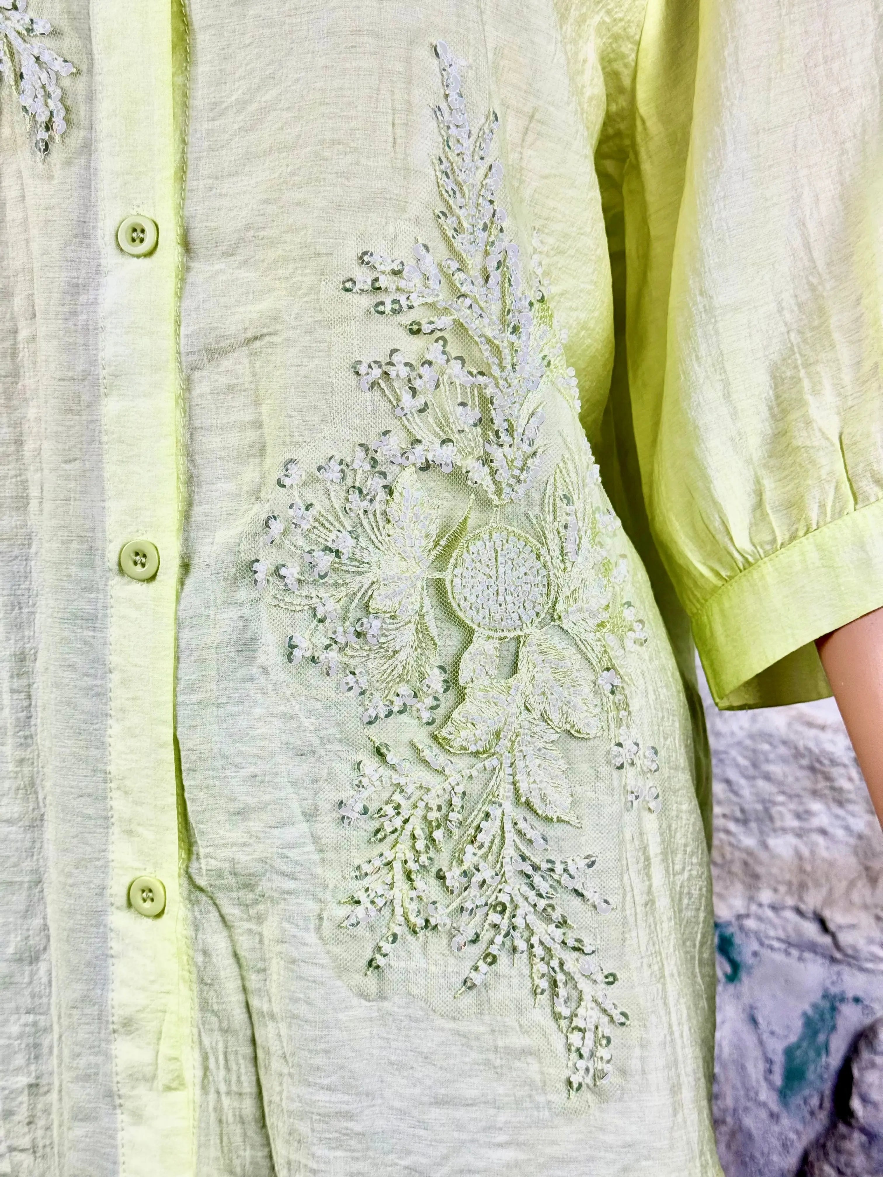 Pastel Green Muslin Top - Embellished RAADVI