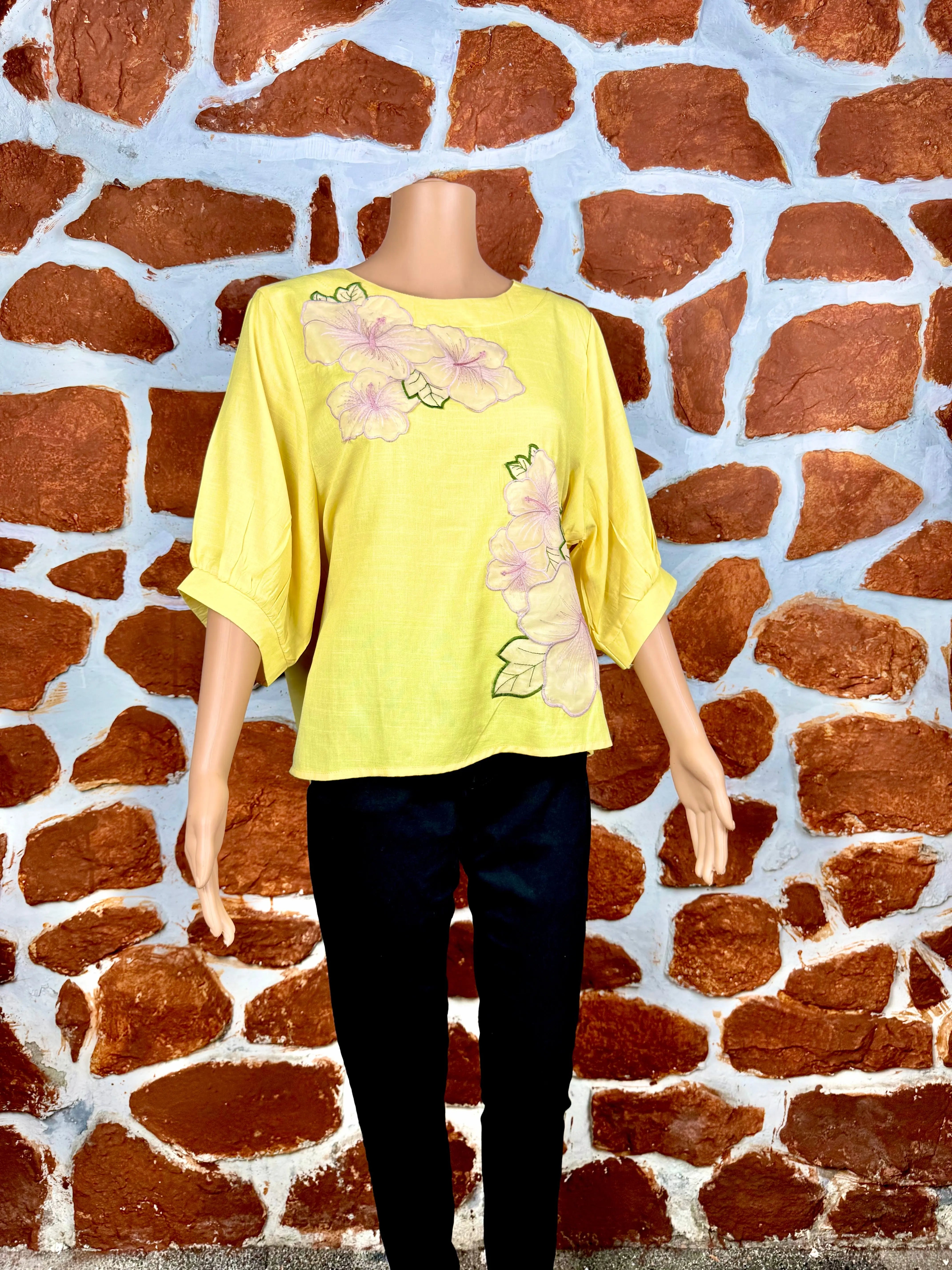 Yellow Muslin Top - Applique Work RAADVI
