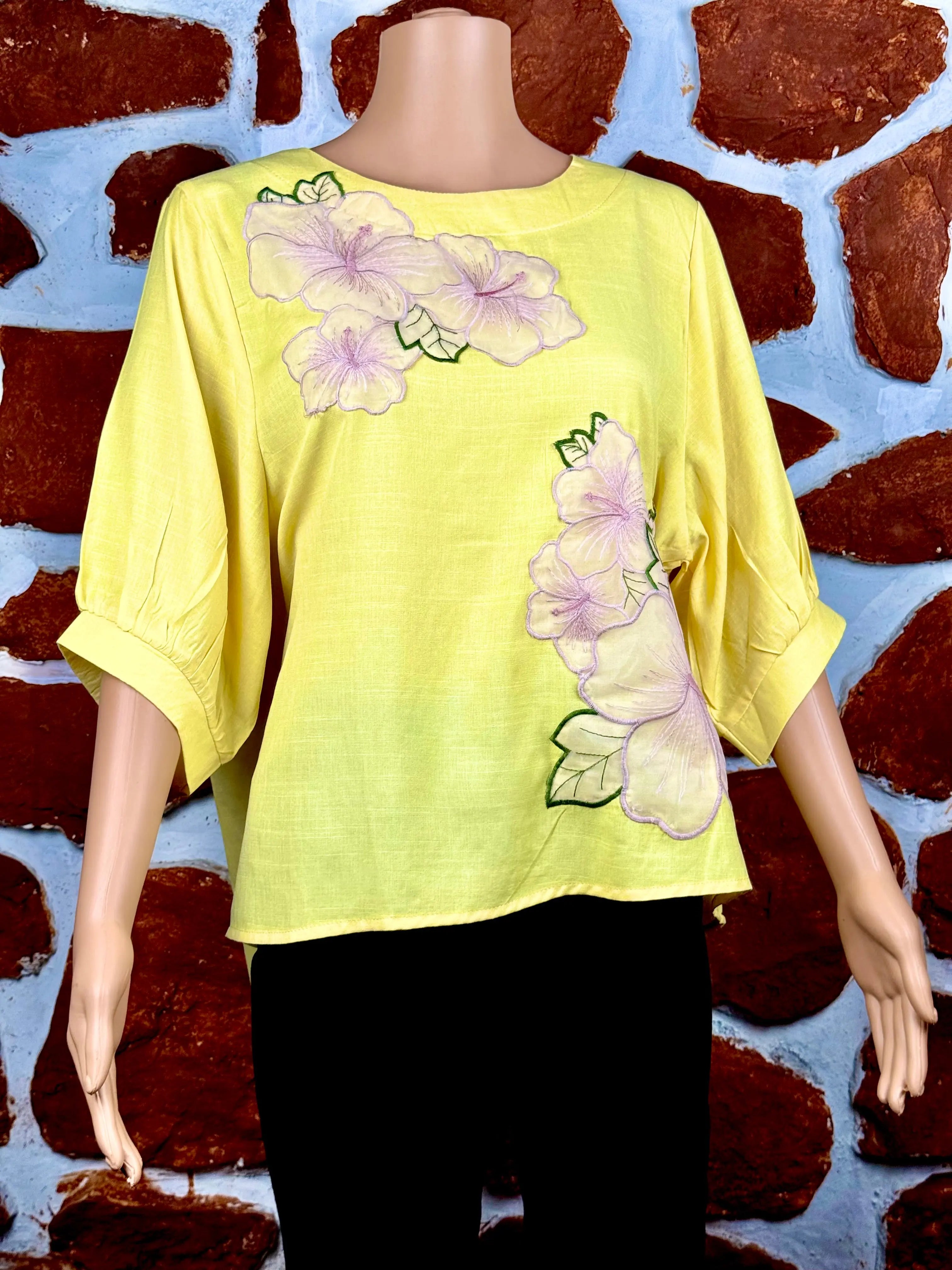 Yellow Muslin Top - Applique Work RAADVI