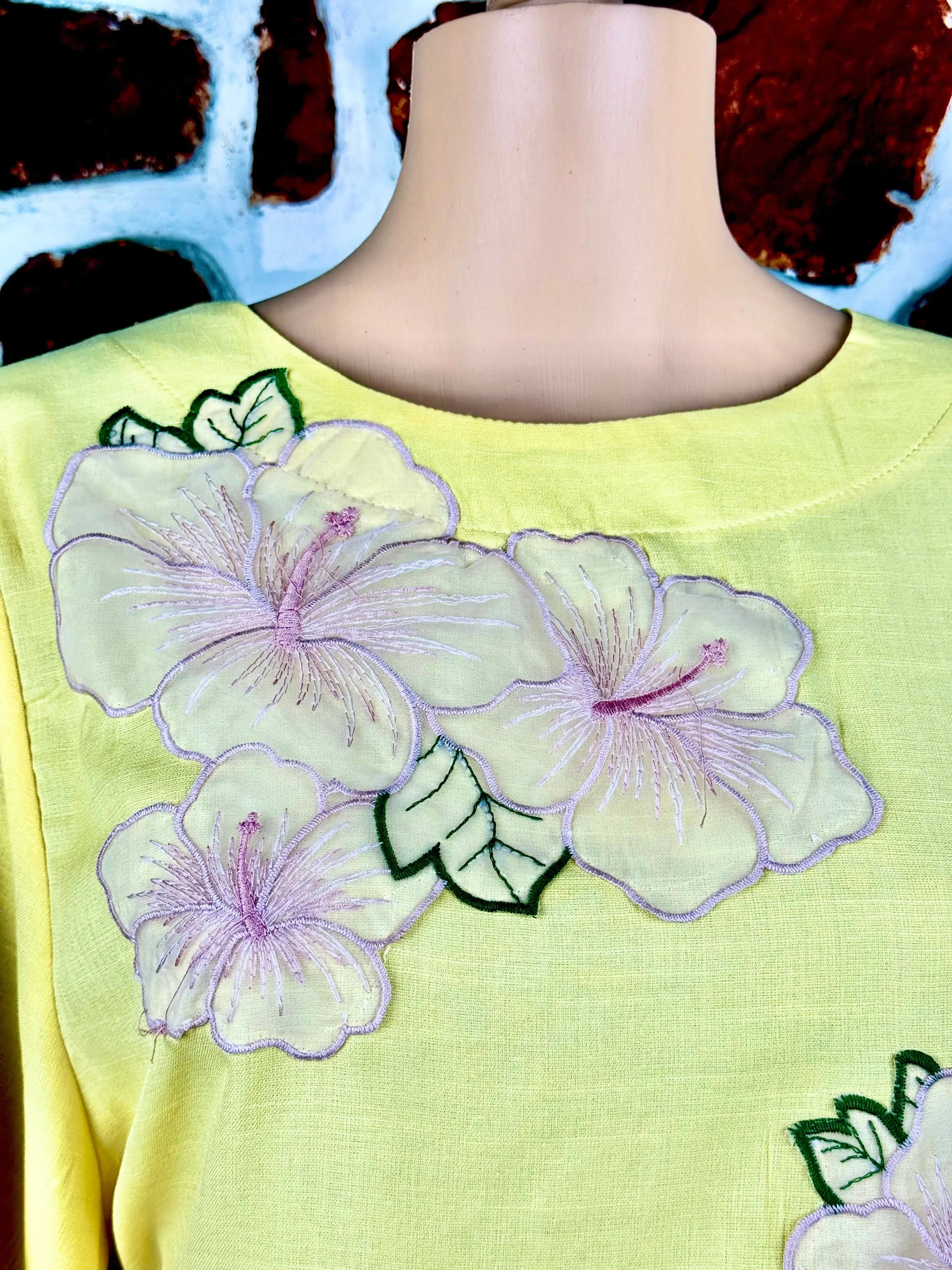 Yellow Muslin Top - Applique Work RAADVI