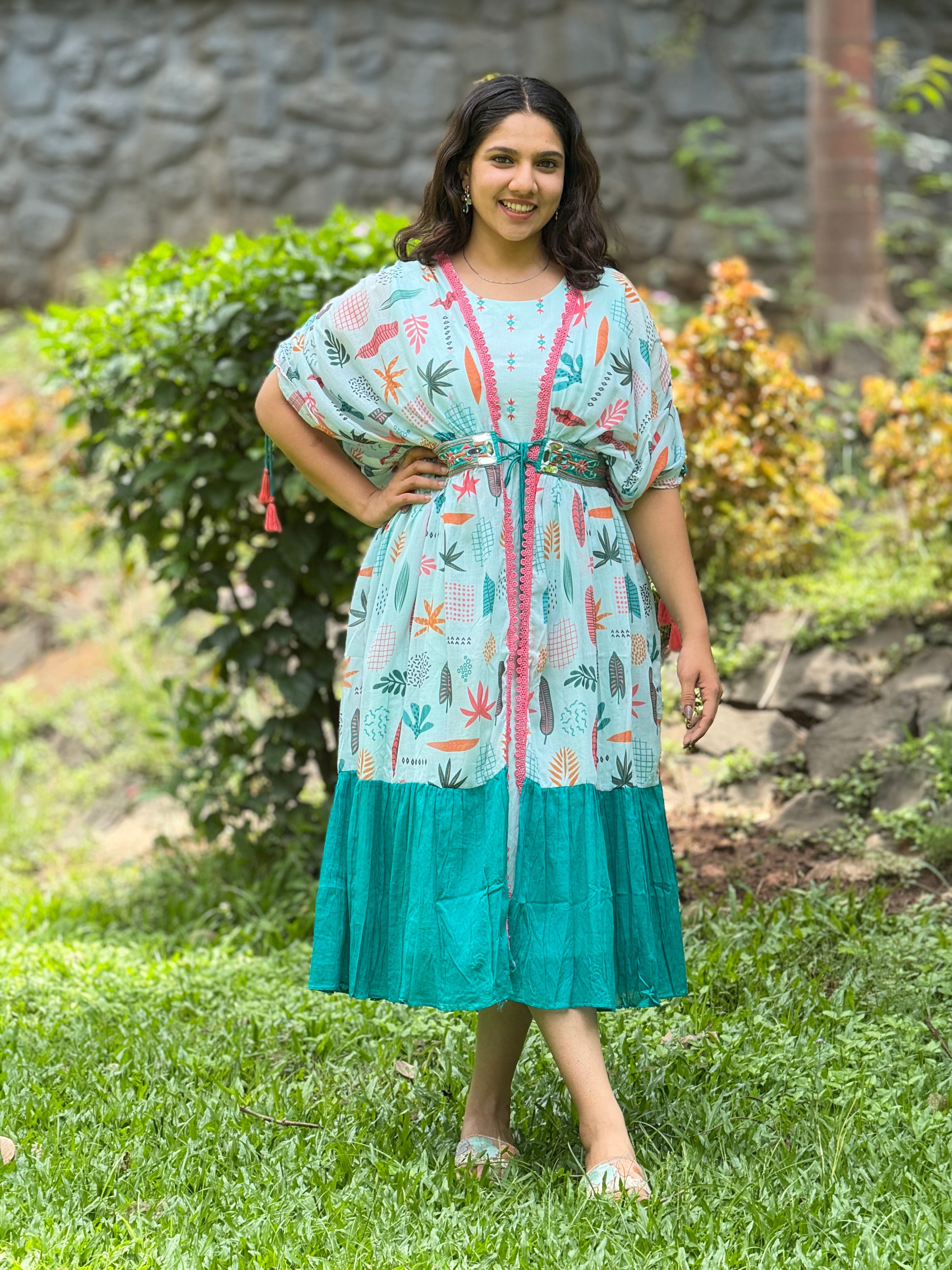 Embellished Green Mul Cotton Dress RAADVI