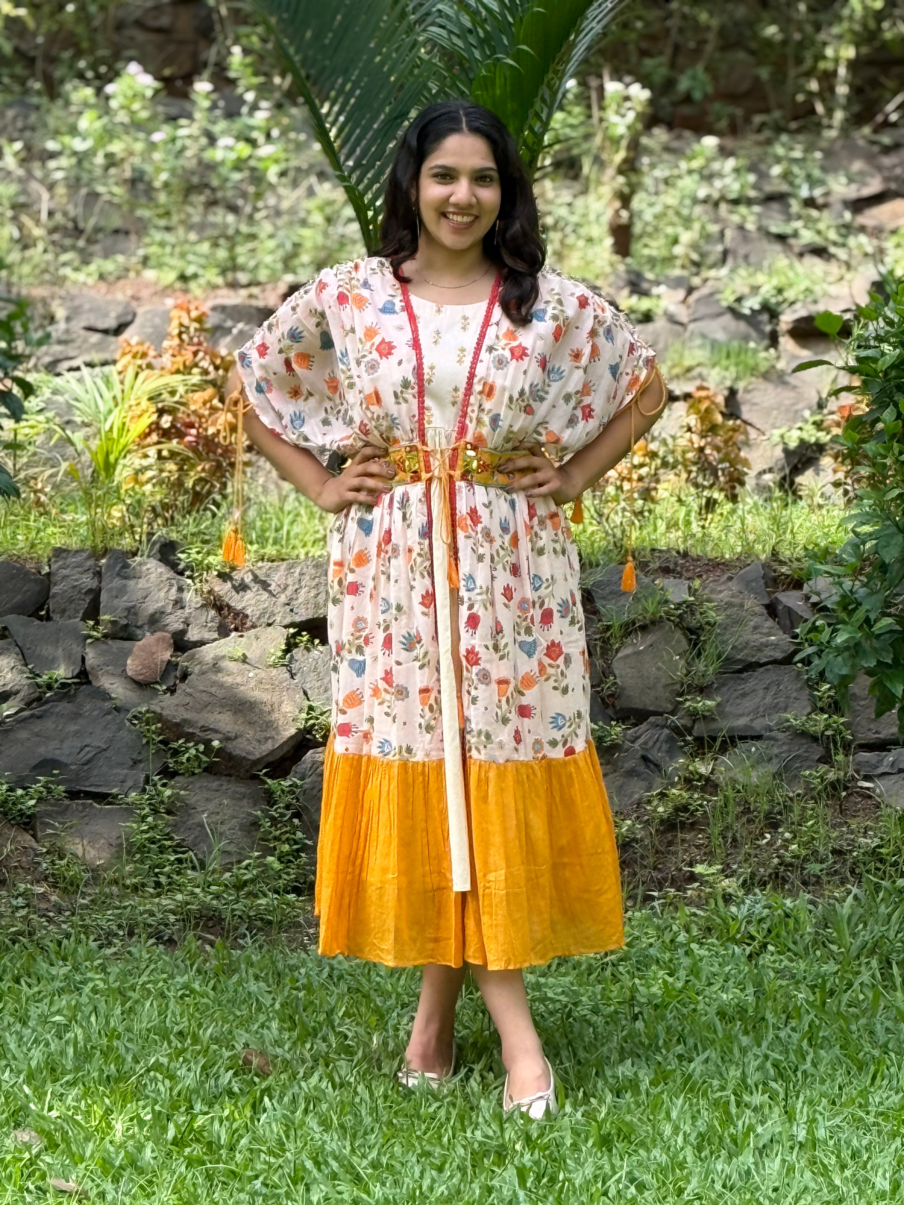 Embellished Orange Mul Cotton Dress RAADVI