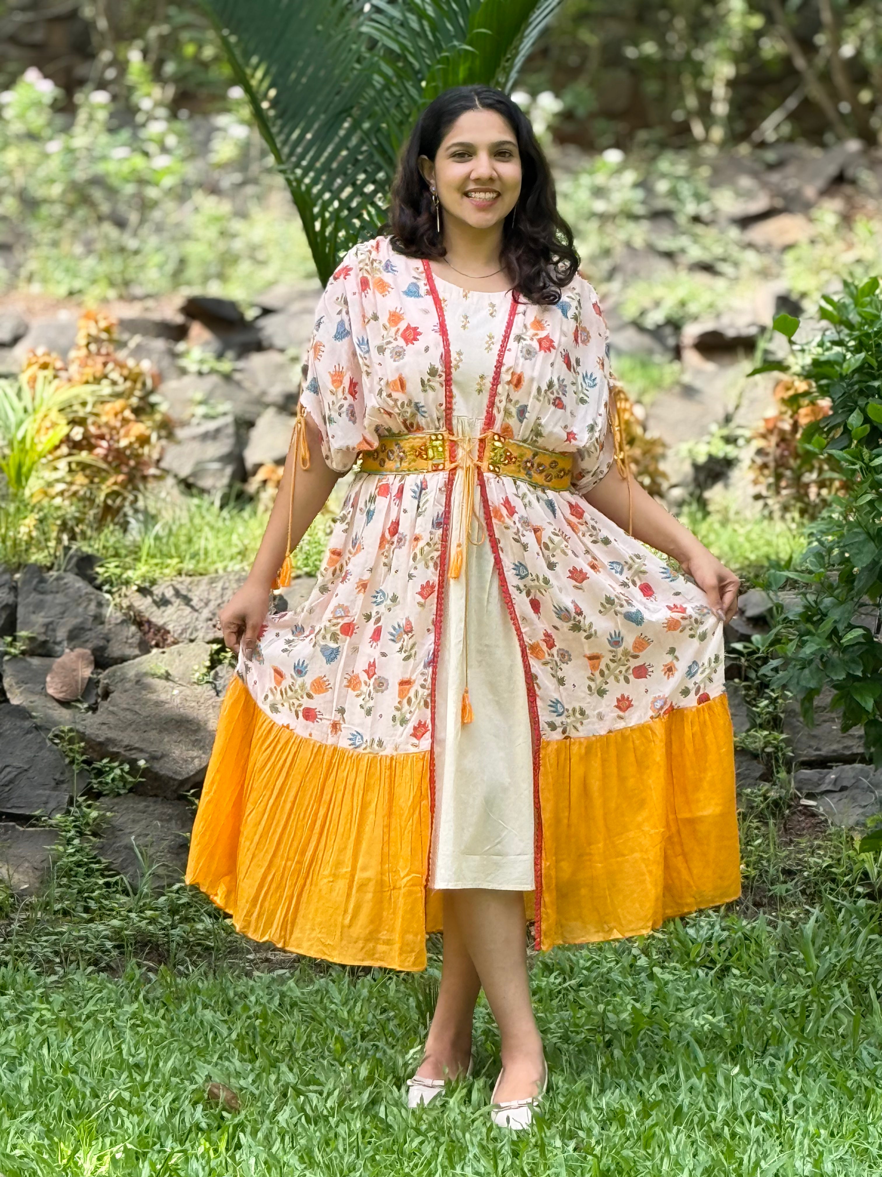 Embellished Orange Mul Cotton Dress RAADVI