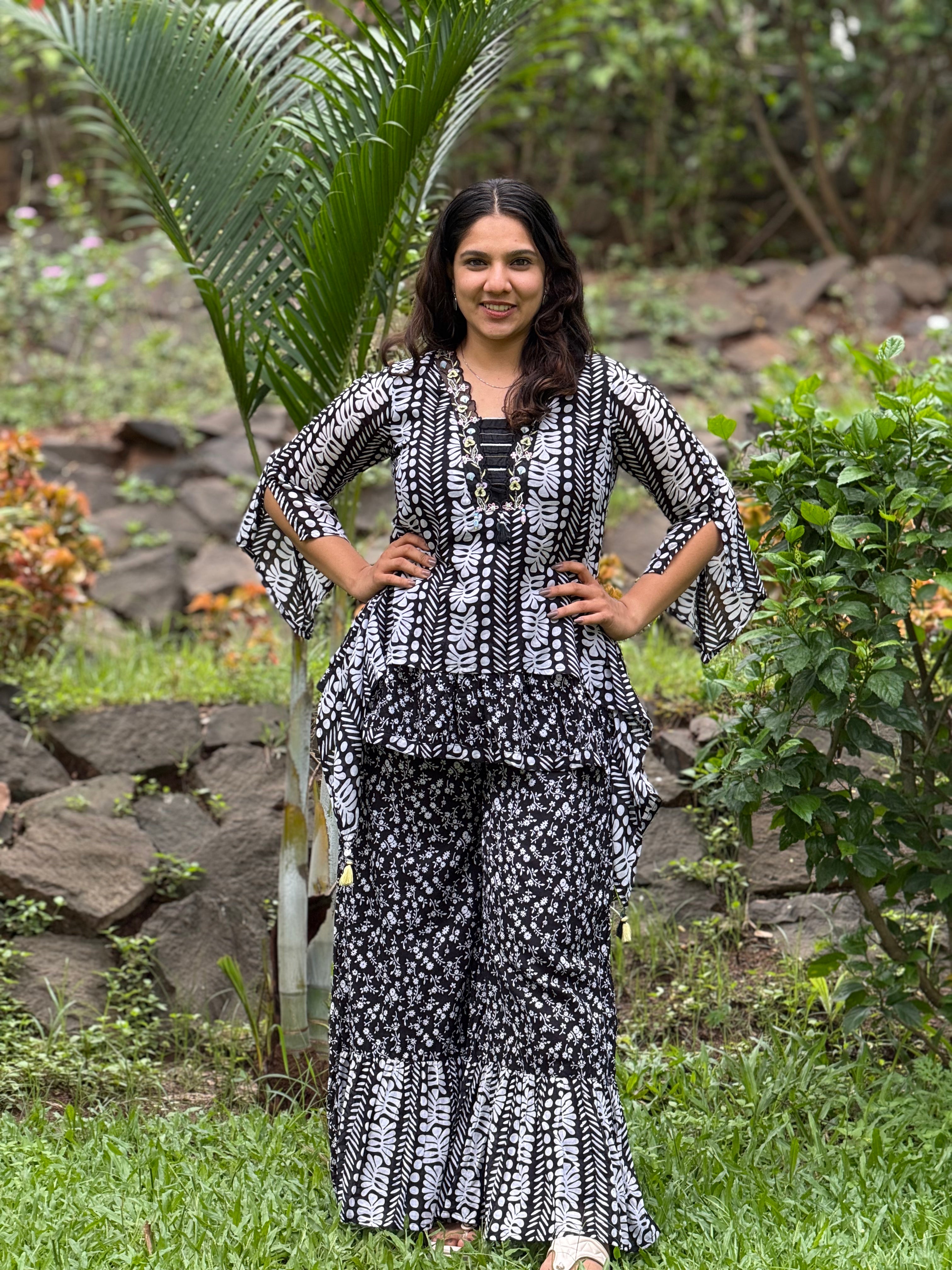 Printed Black 3 piece Cotton Co-Ord Set RAADVI