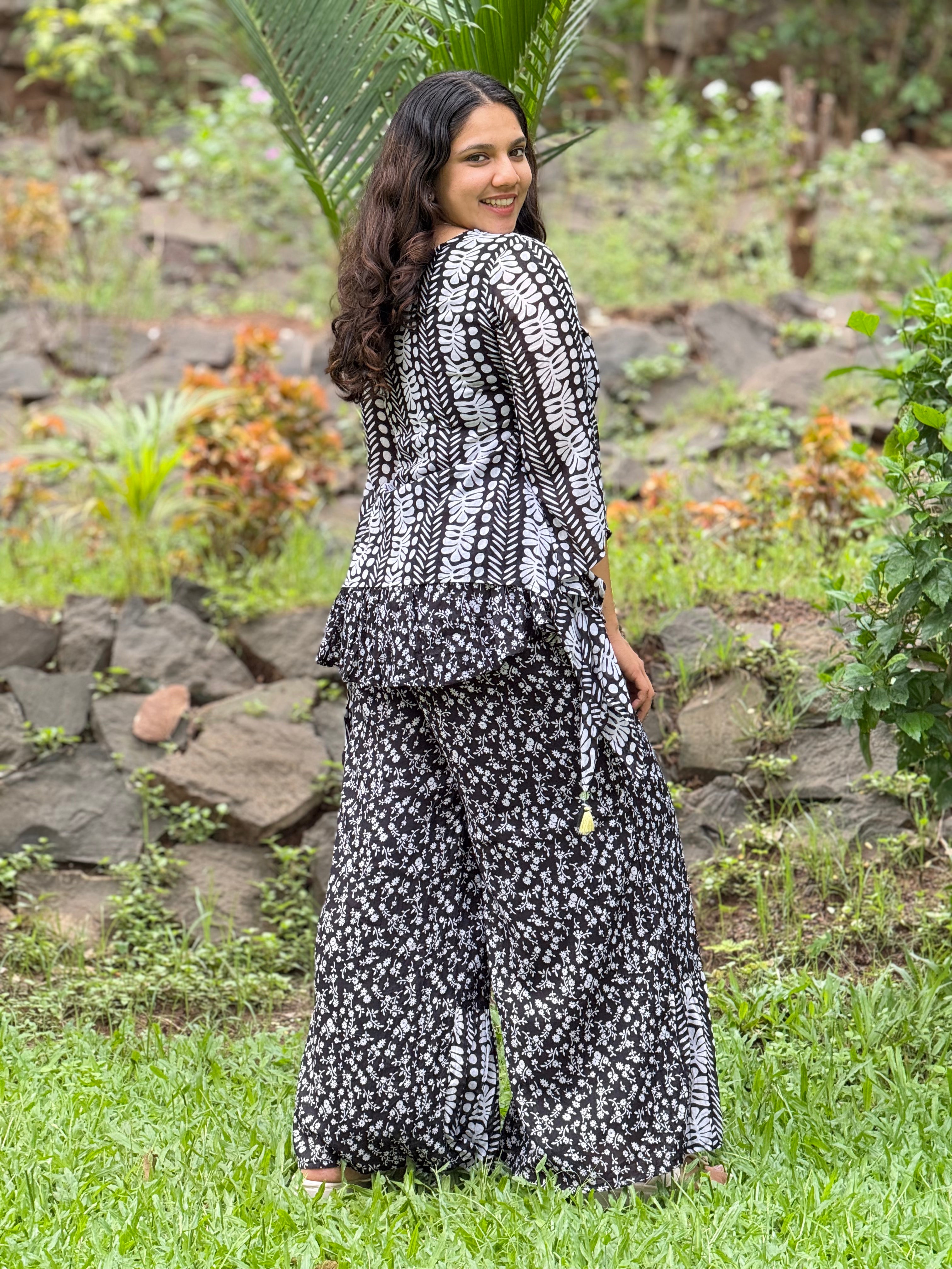 Printed Black 3 piece Cotton Co-Ord Set RAADVI