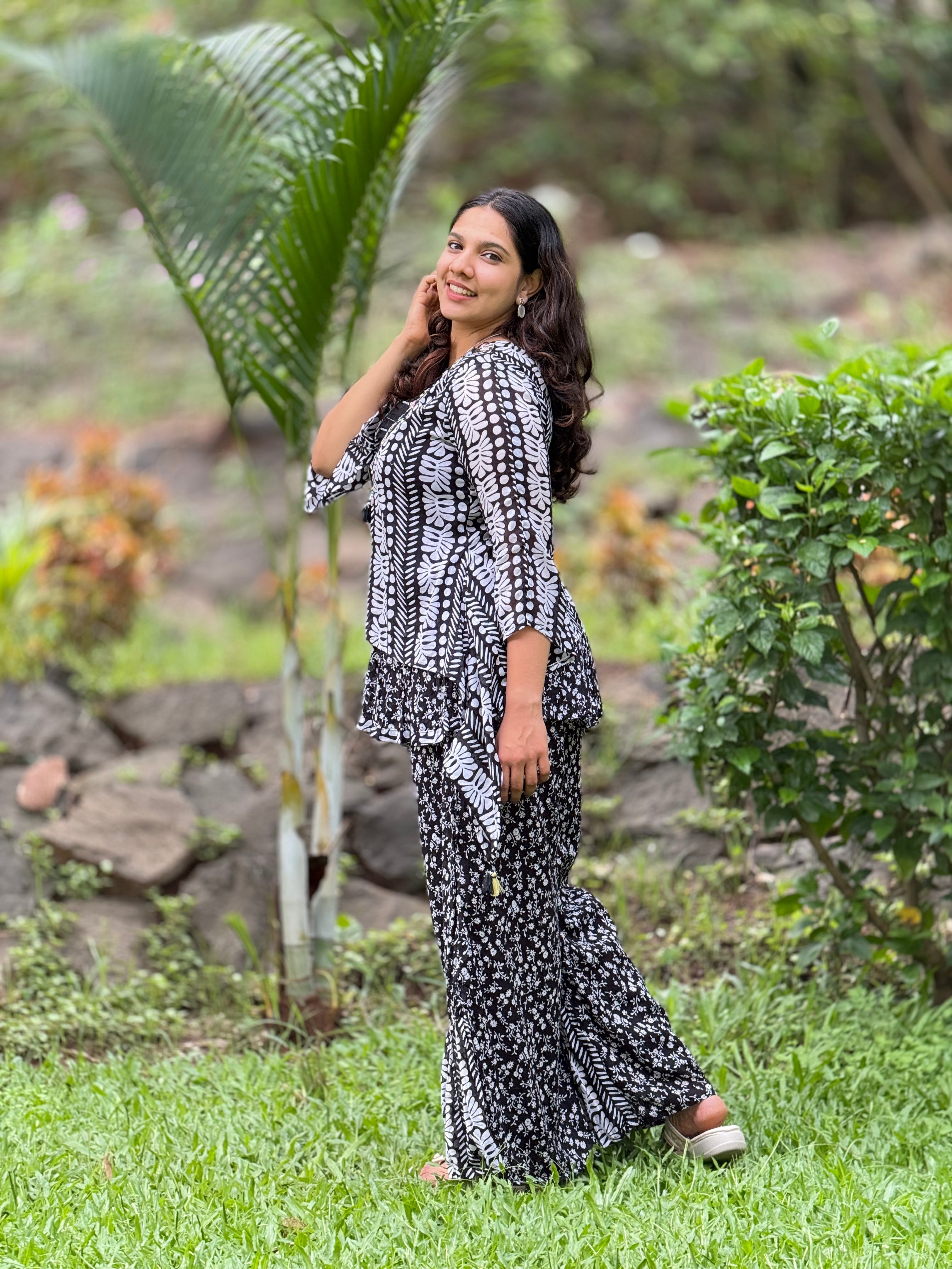 Printed Black 3 piece Cotton Co-Ord Set RAADVI