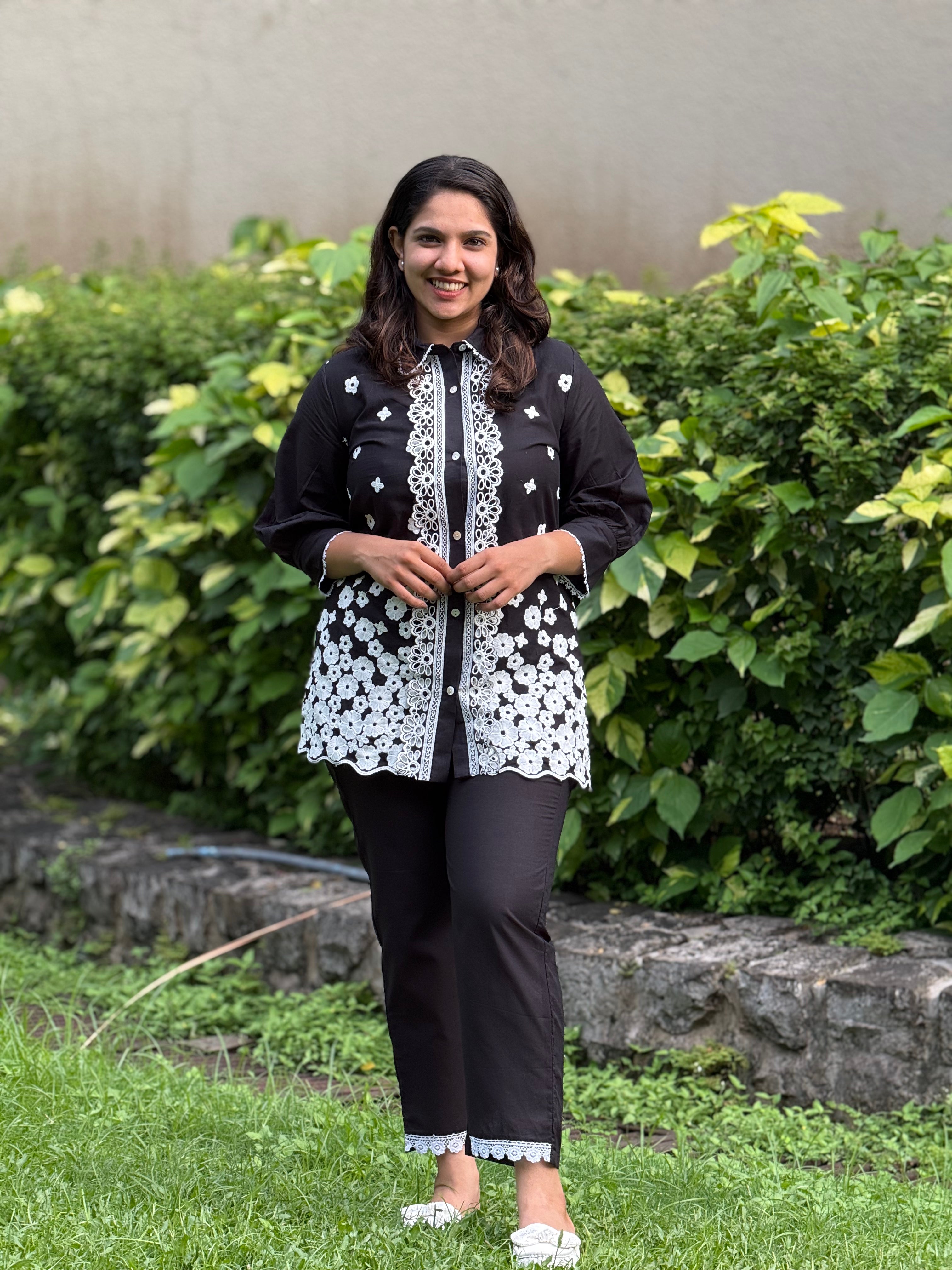 Embroidered Black Cotton Co-Ord Set RAADVI