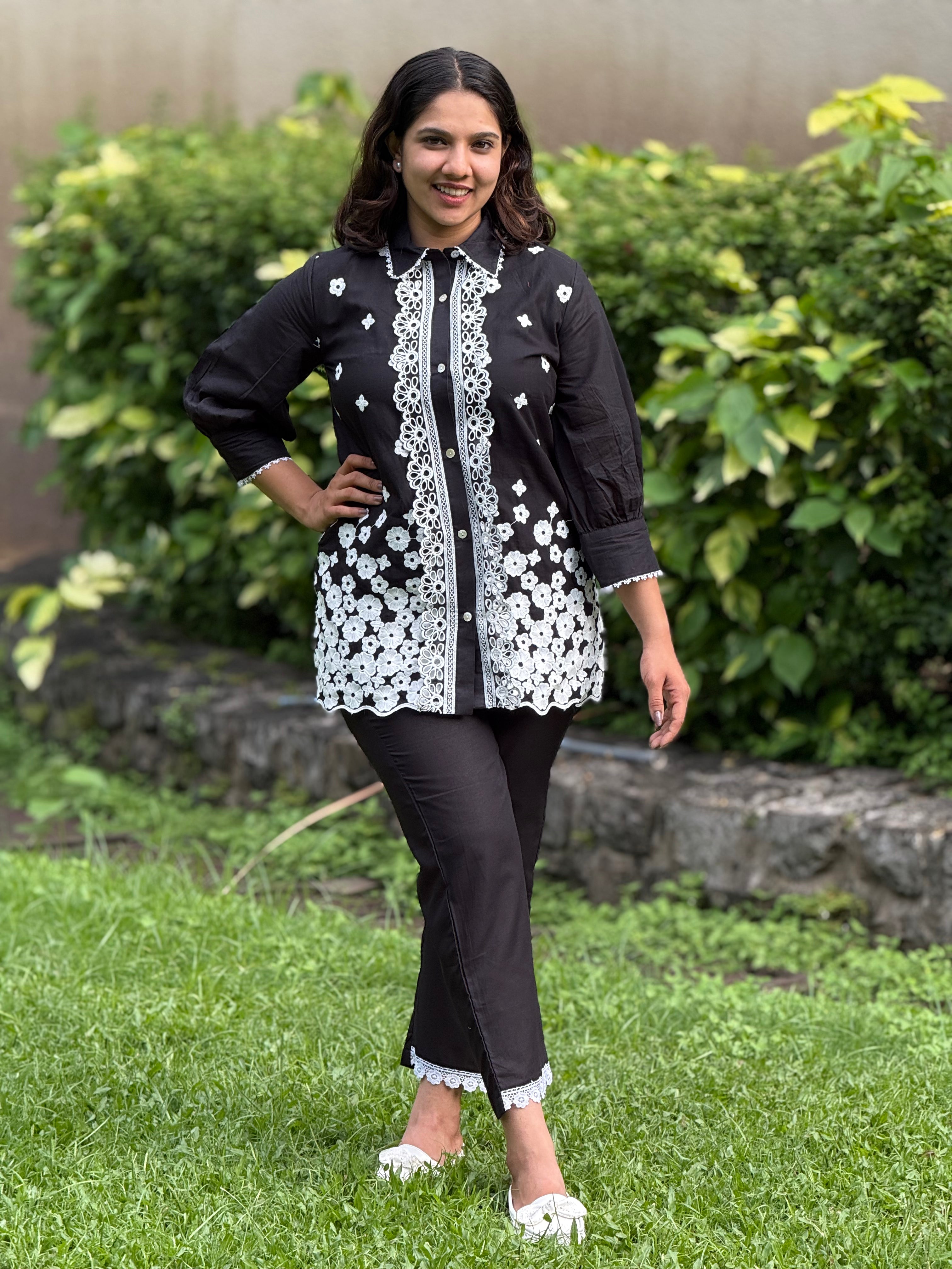 Embroidered Black Cotton Co-Ord Set RAADVI