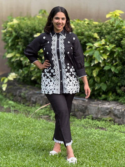 Embroidered Black Cotton Co-Ord Set