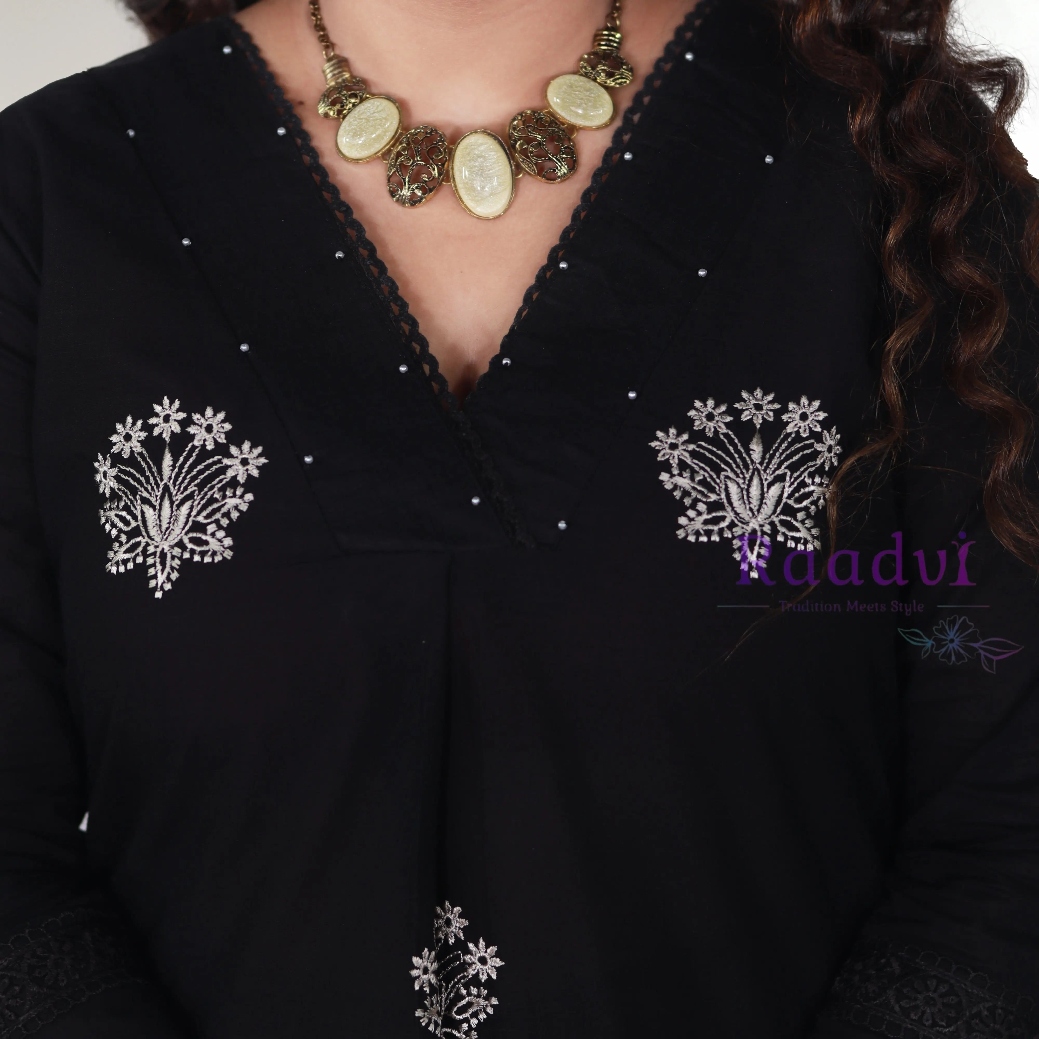Black Pure Cotton Kurta Set RAADVI