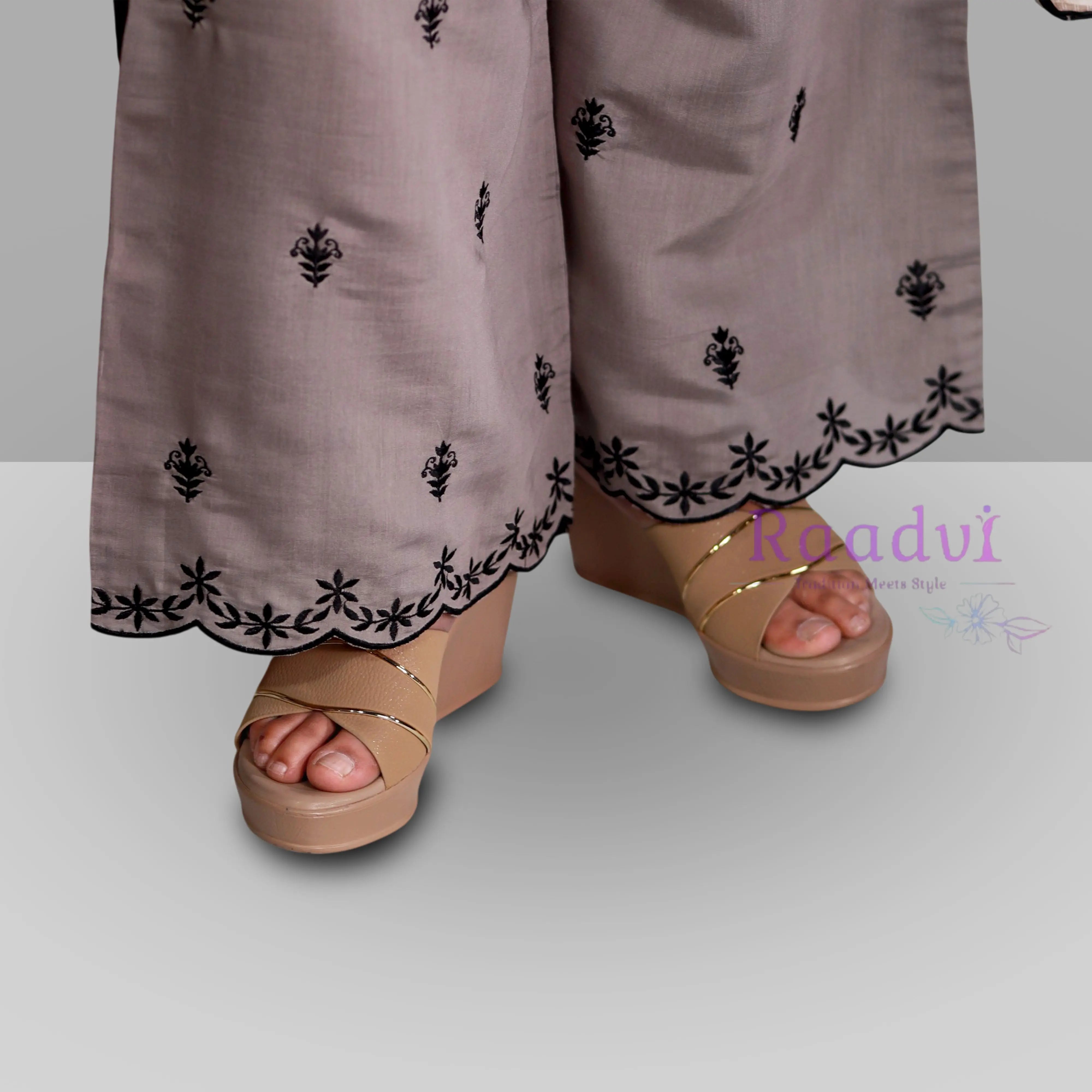 Grey Embroidered Mul Cotton Kurta Set RAADVI