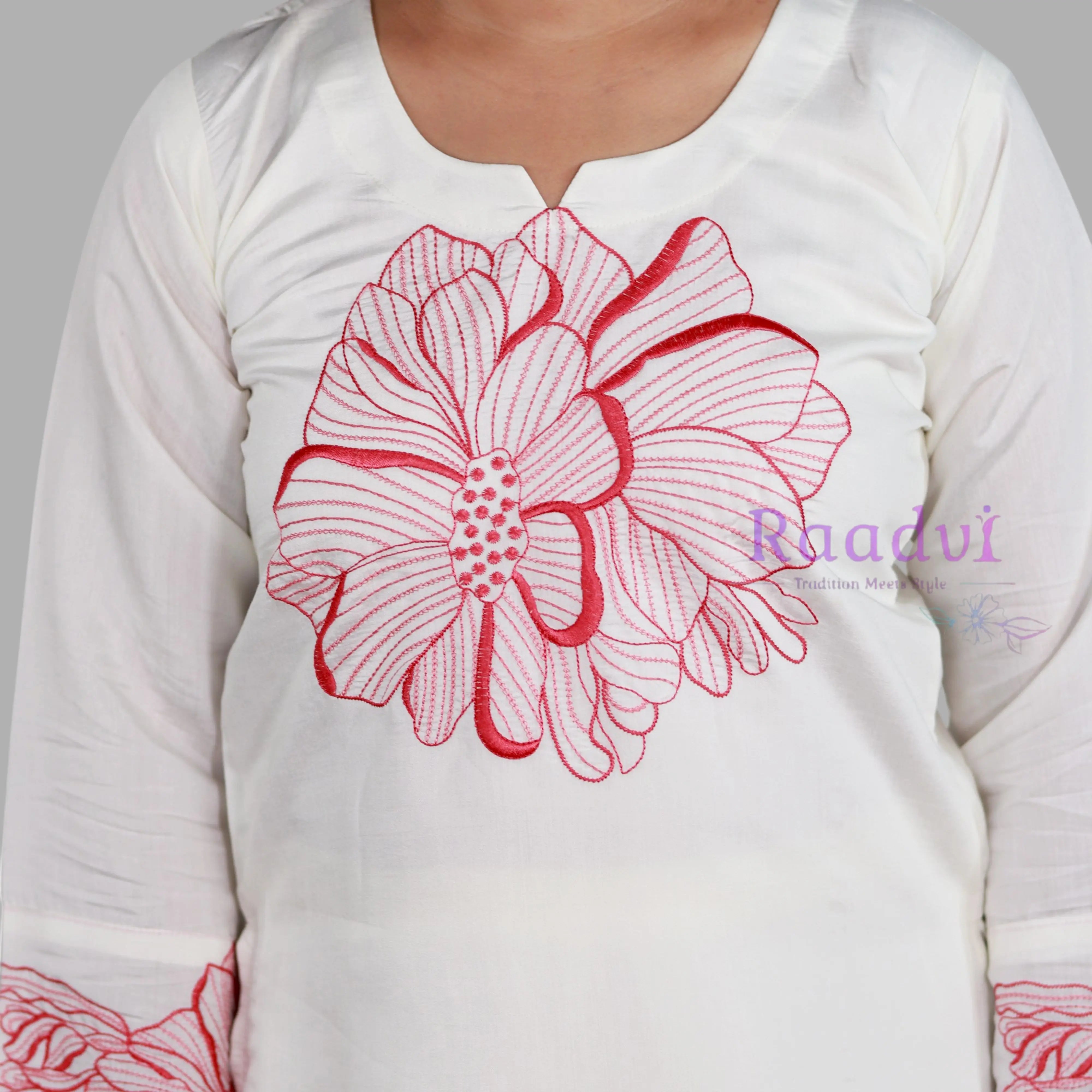 Embroidered White Floral Satin Cotton Co-Ord Set RAADVI