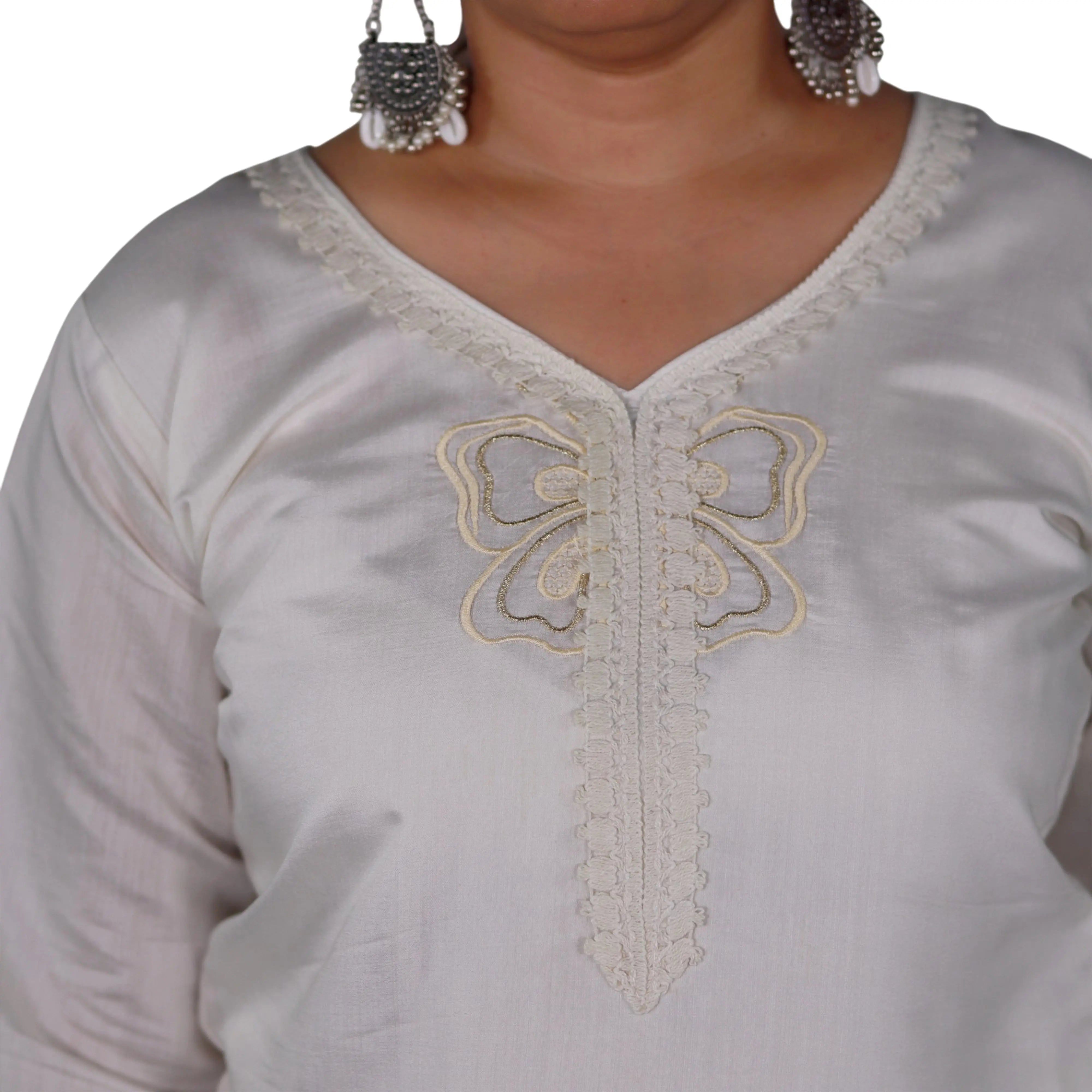 Applique Ivory Roman Silk Coord Set RAADVI