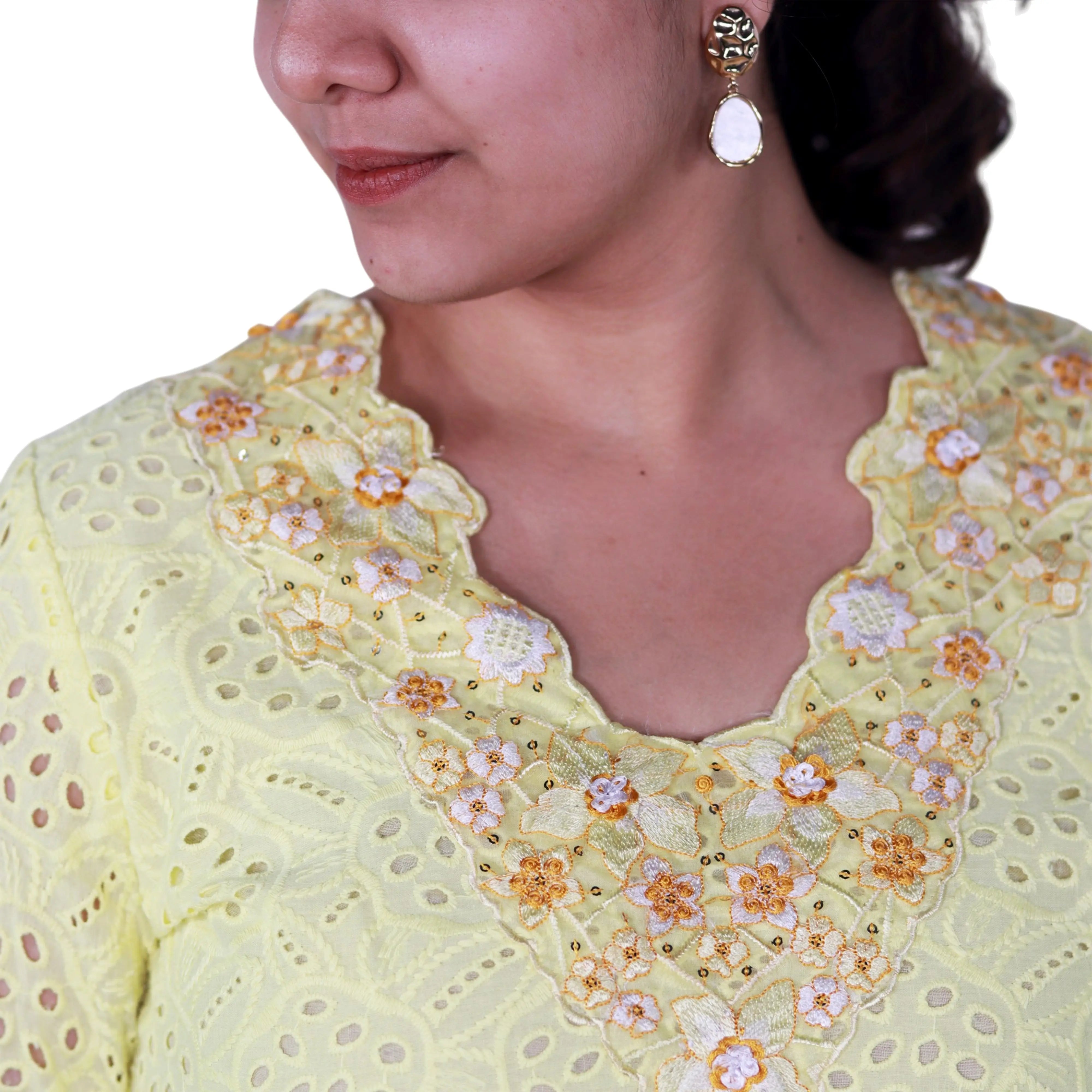 Yellow Schiffli Pure Cotton Co-Ord Set RAADVI