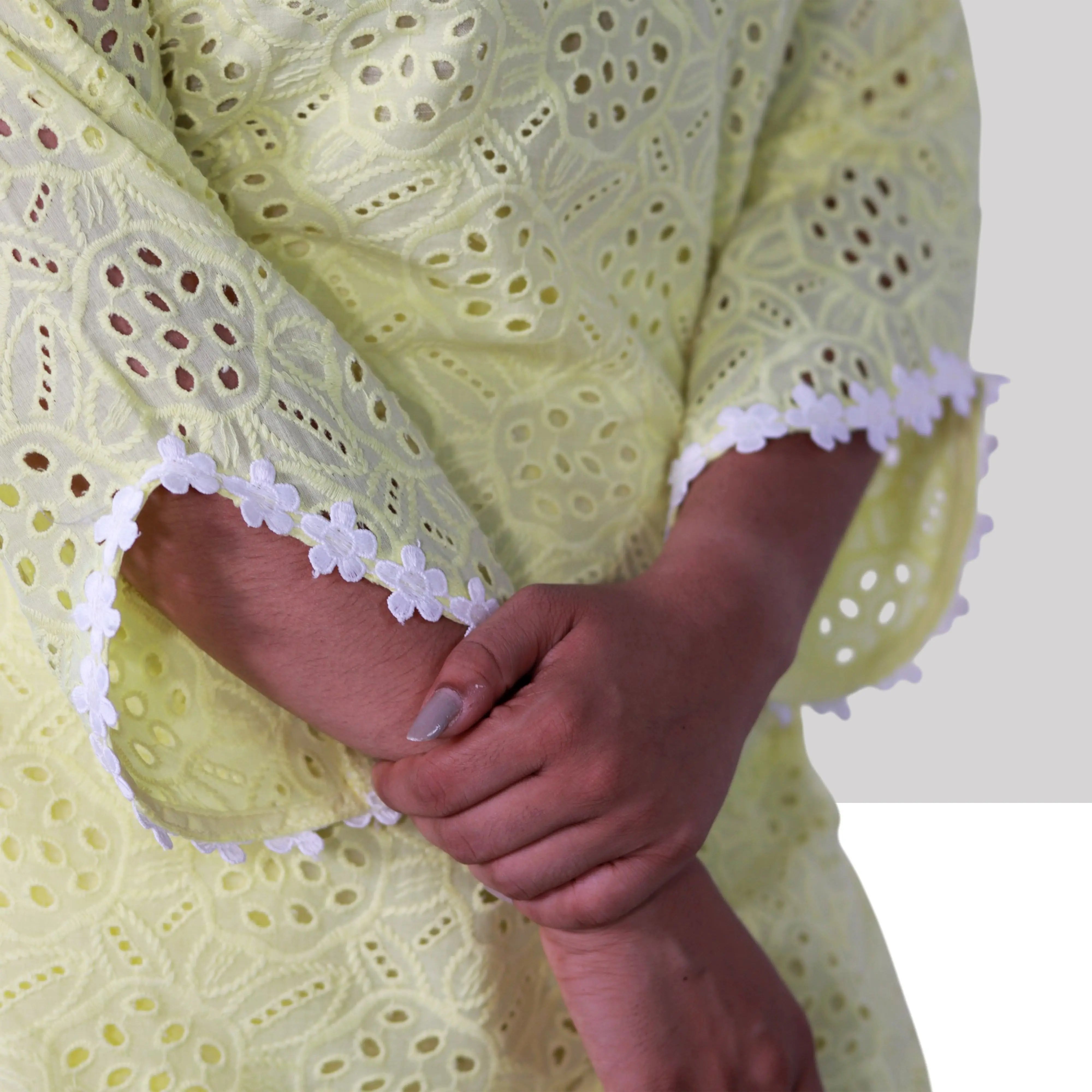 Yellow Schiffli Pure Cotton Co-Ord Set RAADVI