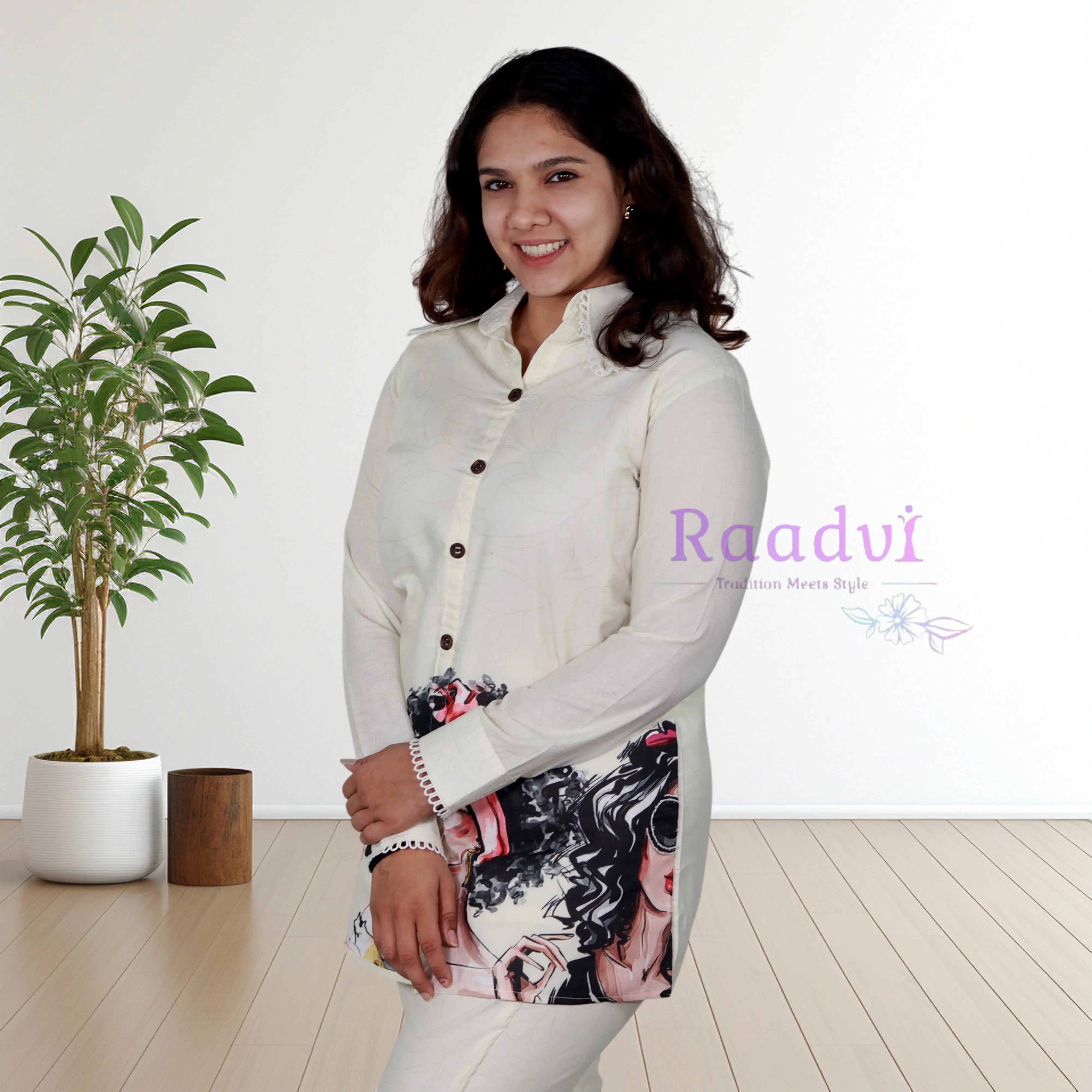 White Pure Cotton Printed Co-ord Set RAADVI