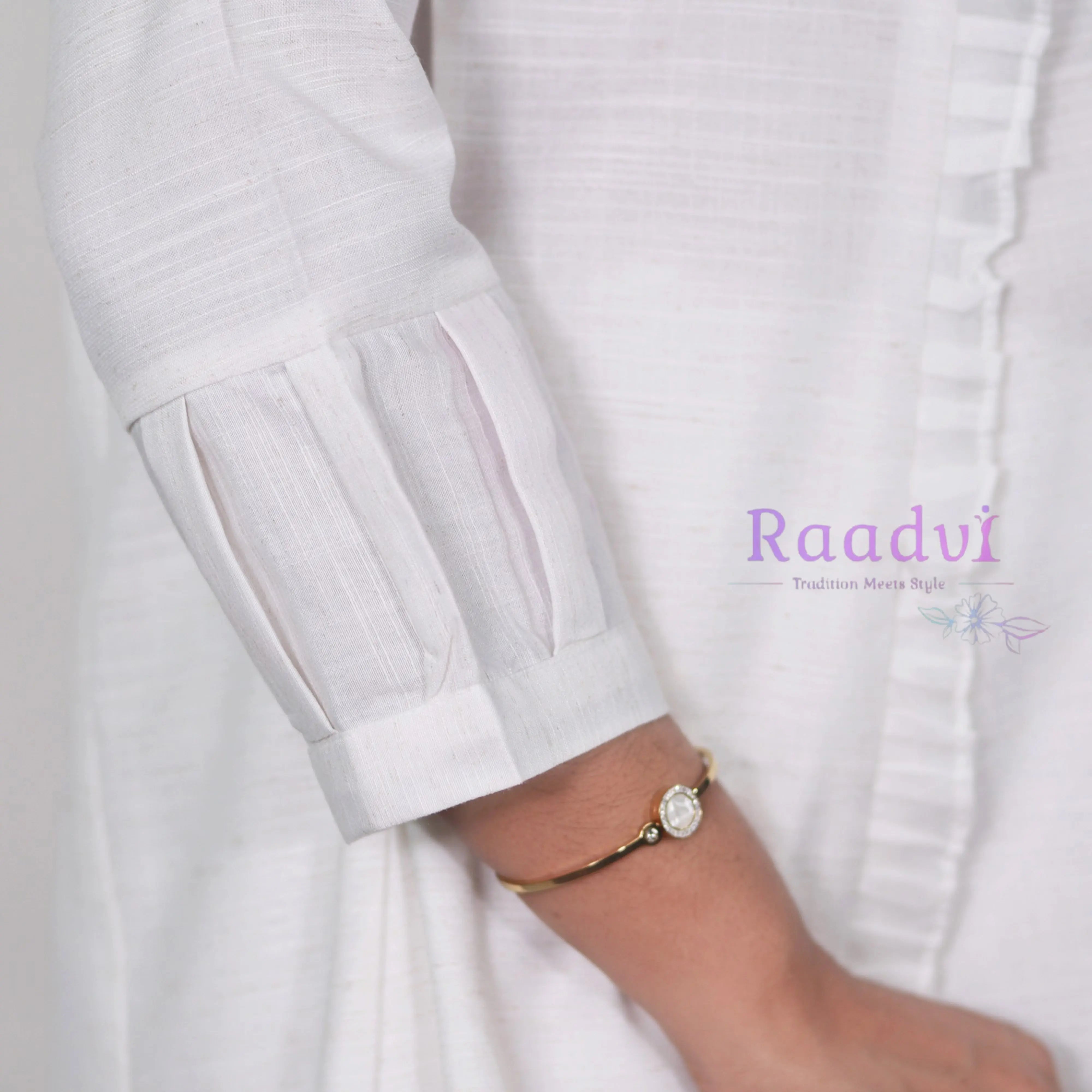 White Khadi Cotton Floral Embroidery Kurta Set RAADVI