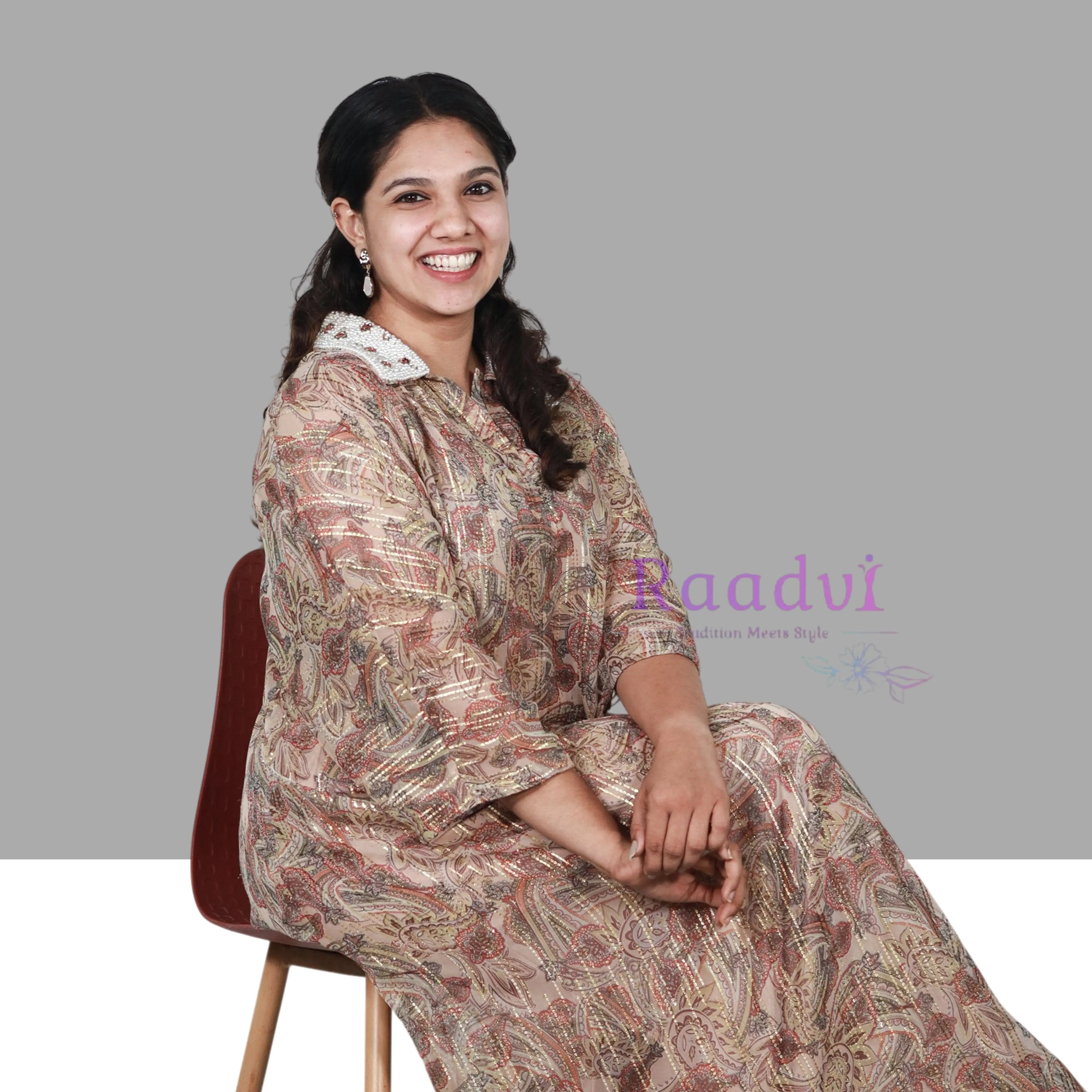 Bronze Embellished Pure Chiffon Dress RAADVI