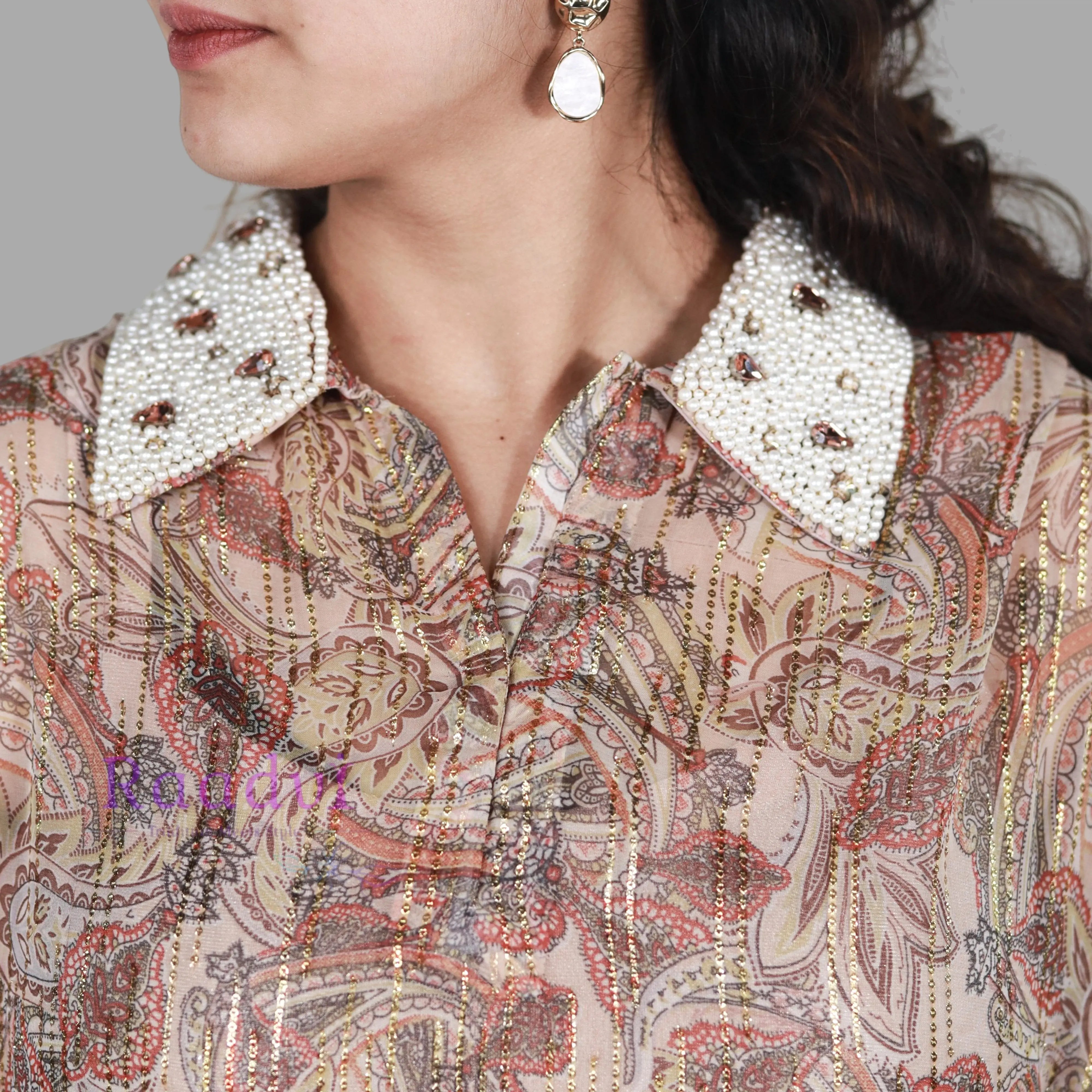 Bronze Embellished Pure Chiffon Dress RAADVI