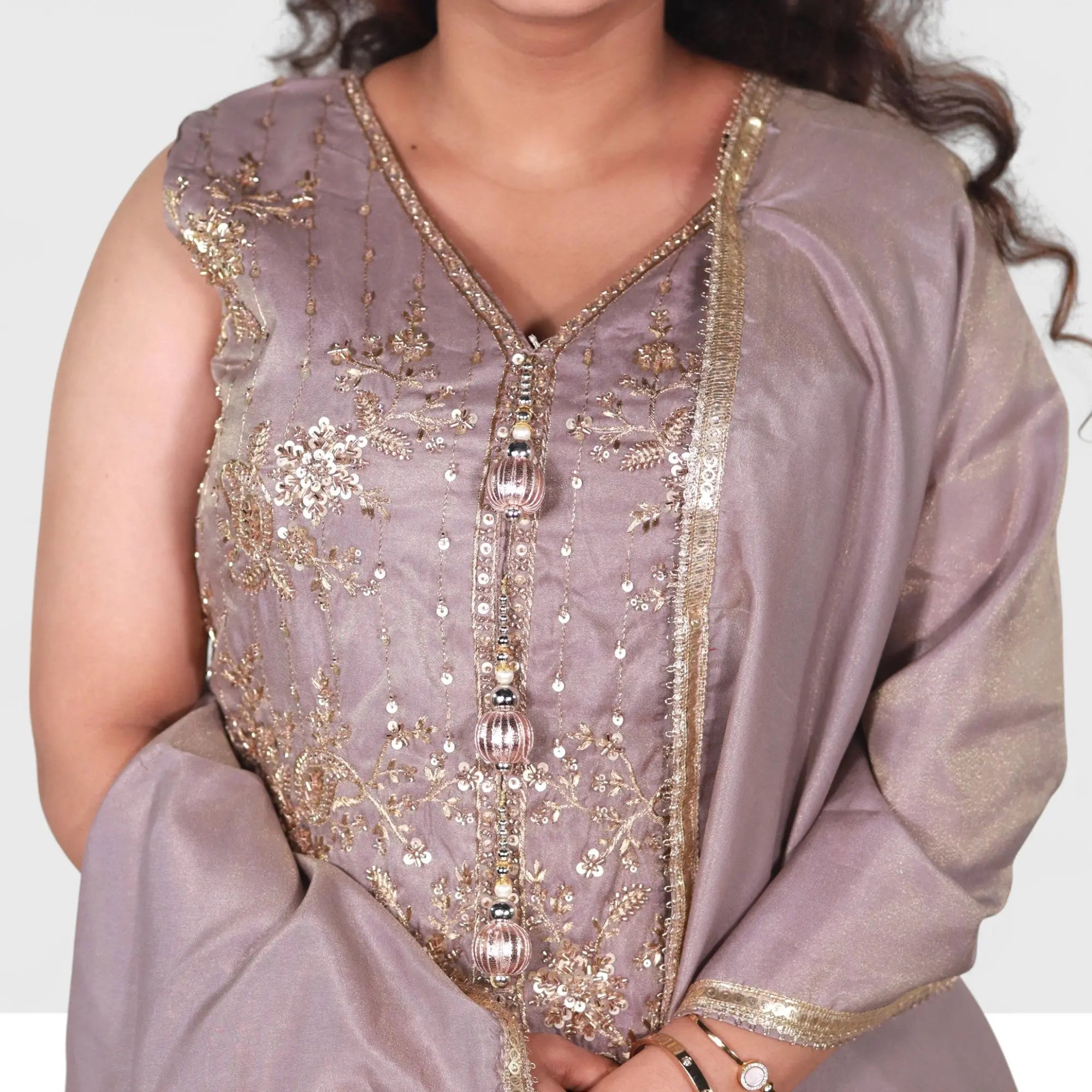 Embroidered Grey Palazzo Suit Set RAADVI