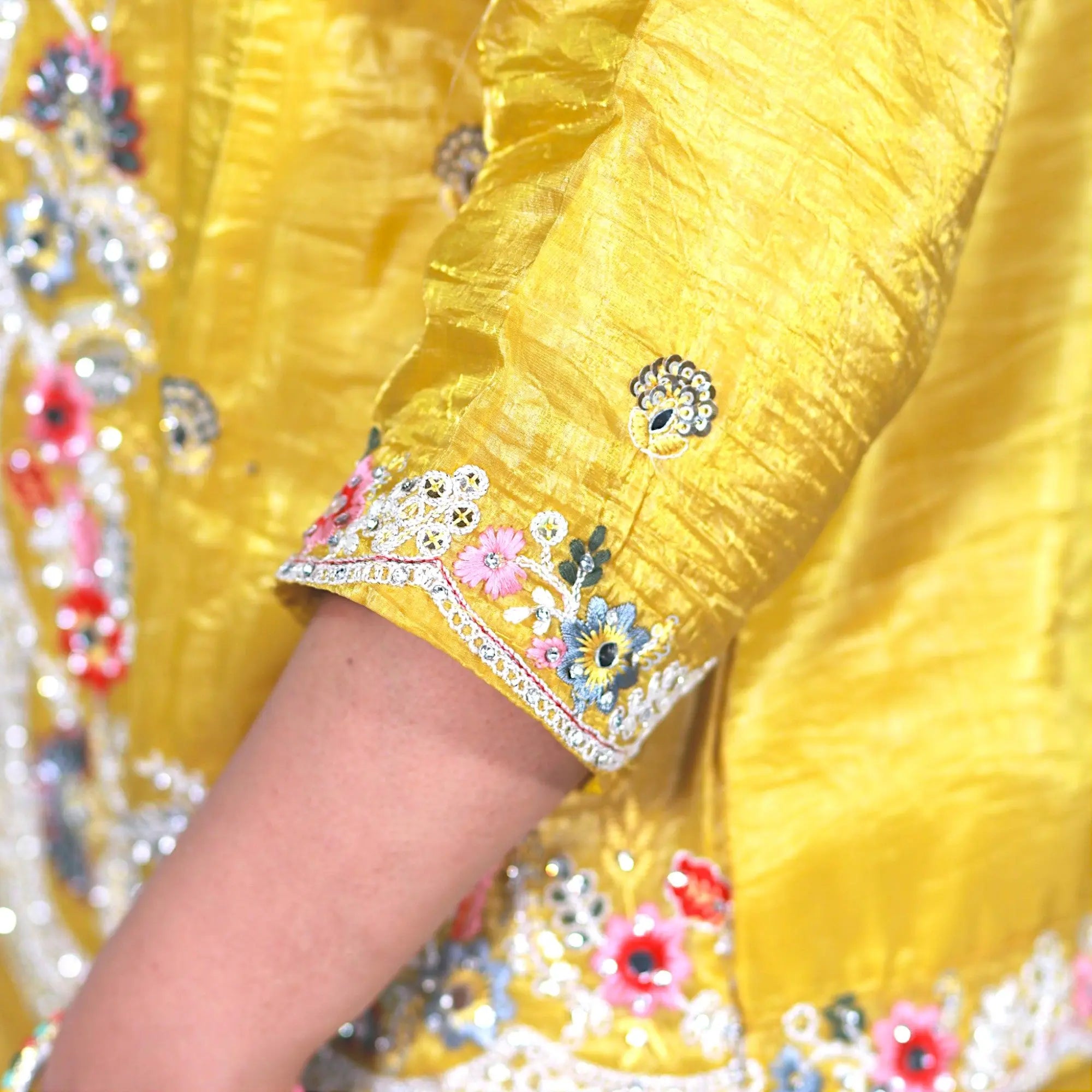 Embellished Yellow Roman Silk Crop Top Palazzo Set RAADVI