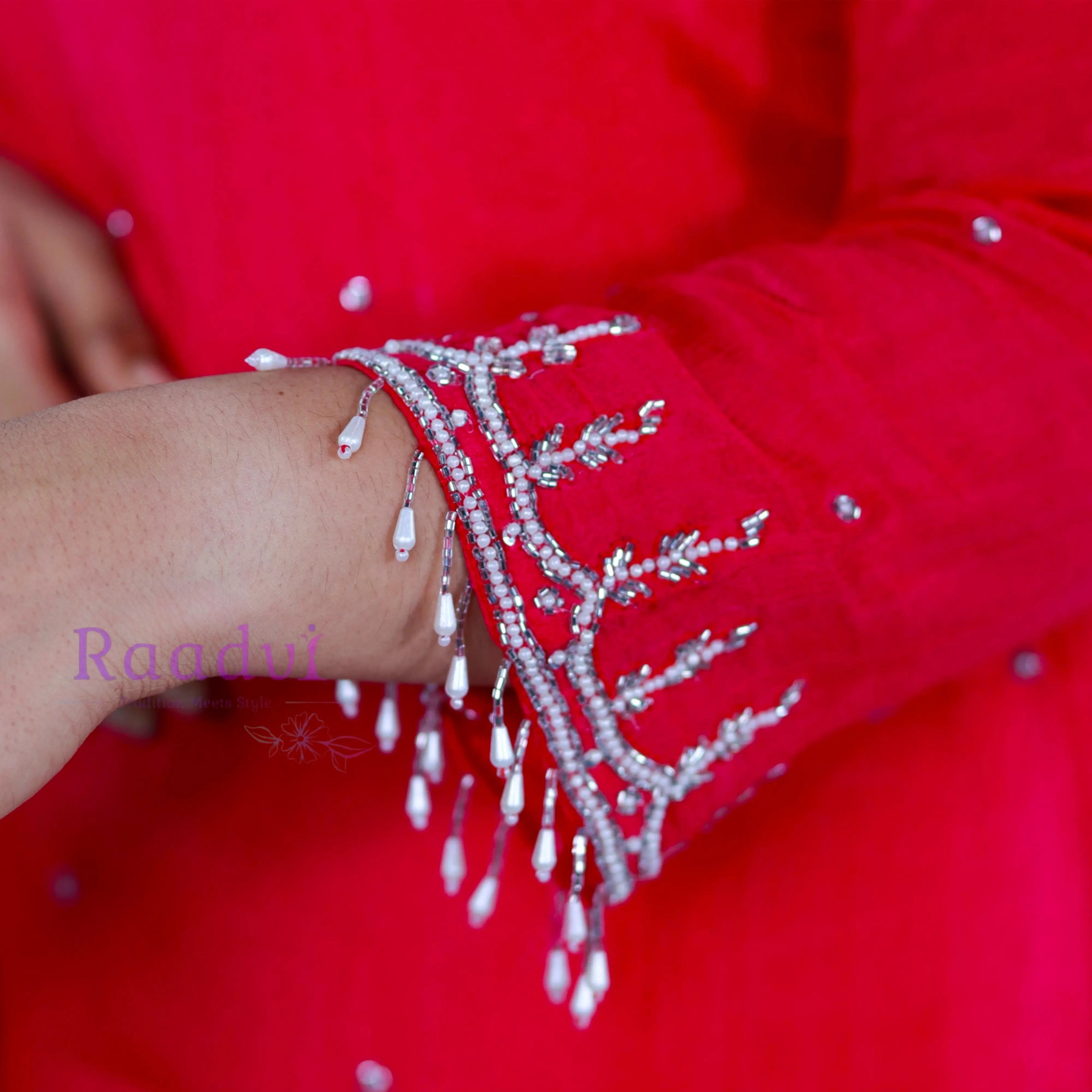 Embelished Pink Pure Chiffon Kurta Palazzo Suit RAADVI