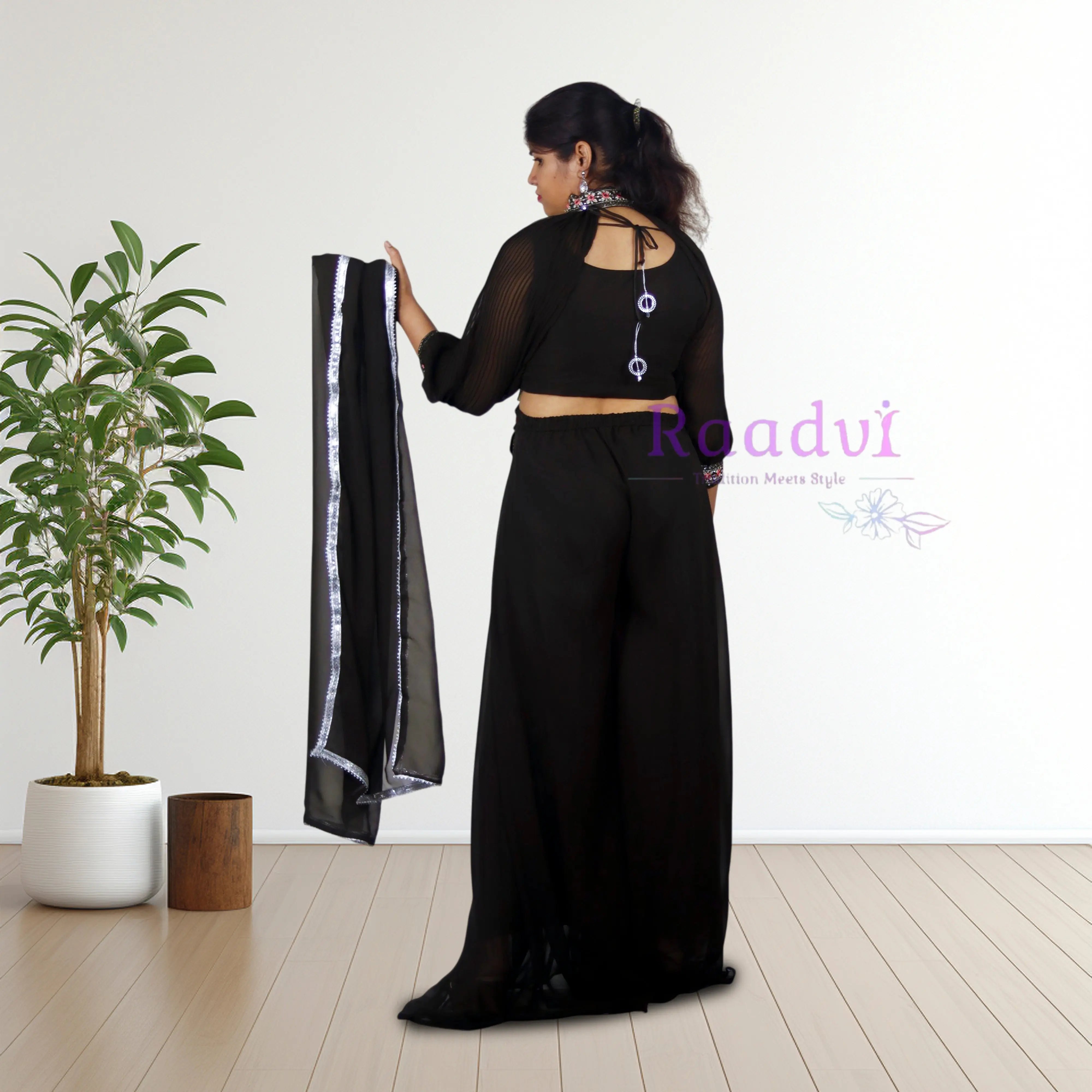 Olive Green Georgette Crop Top Palazzo RAADVI