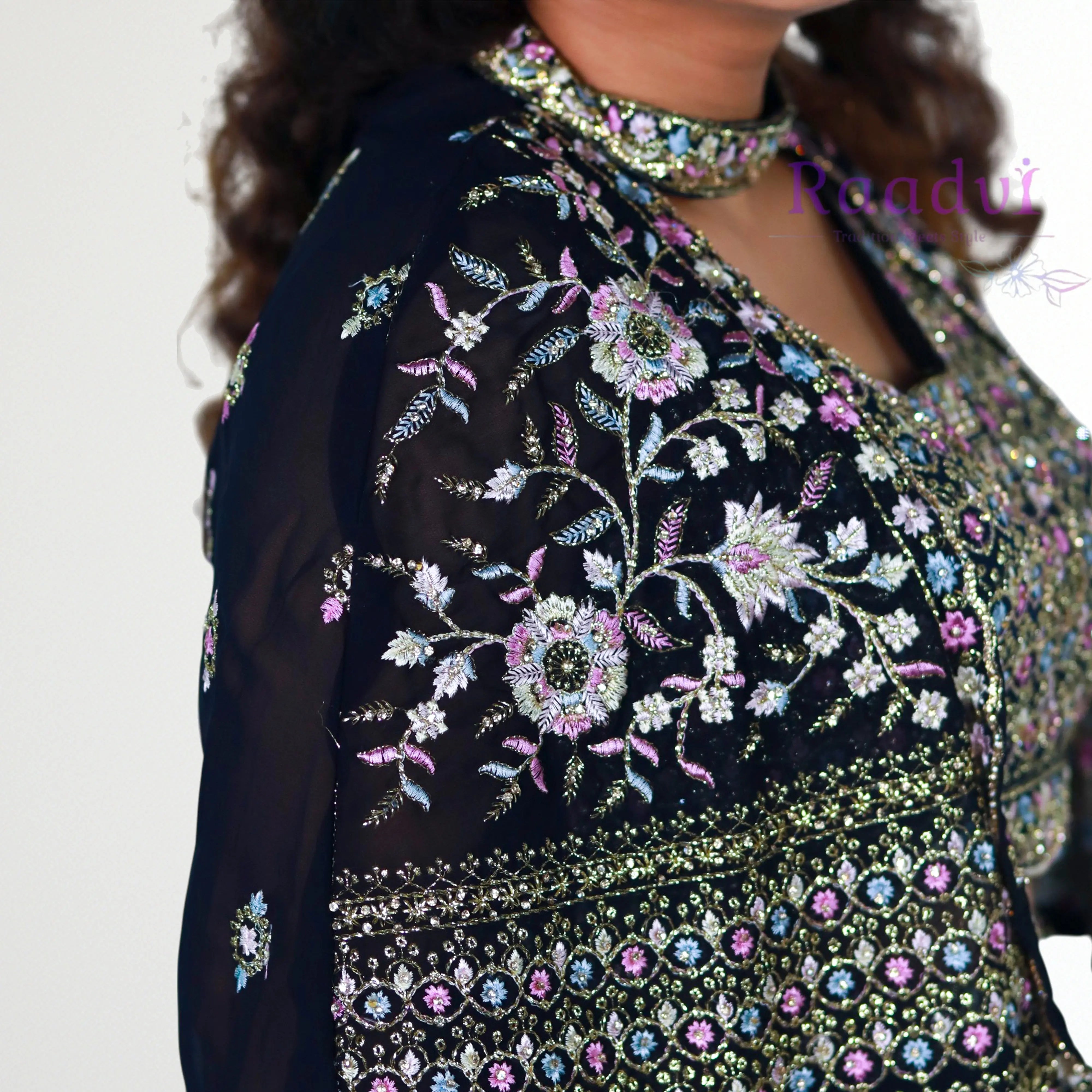 Embellished Navy Blue Crop Top Palazzo Set RAADVI