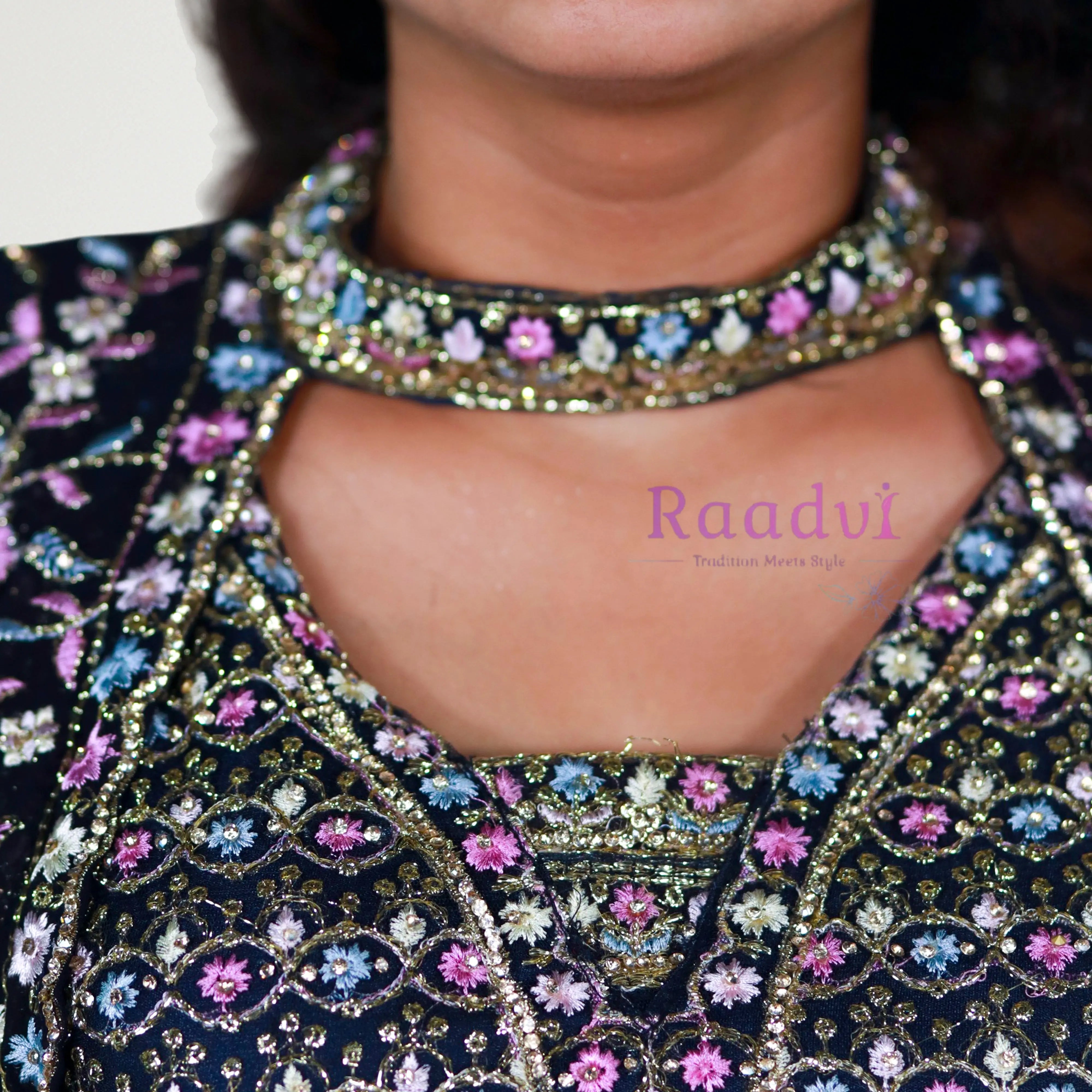 Embellished Navy Blue Crop Top Palazzo Set RAADVI