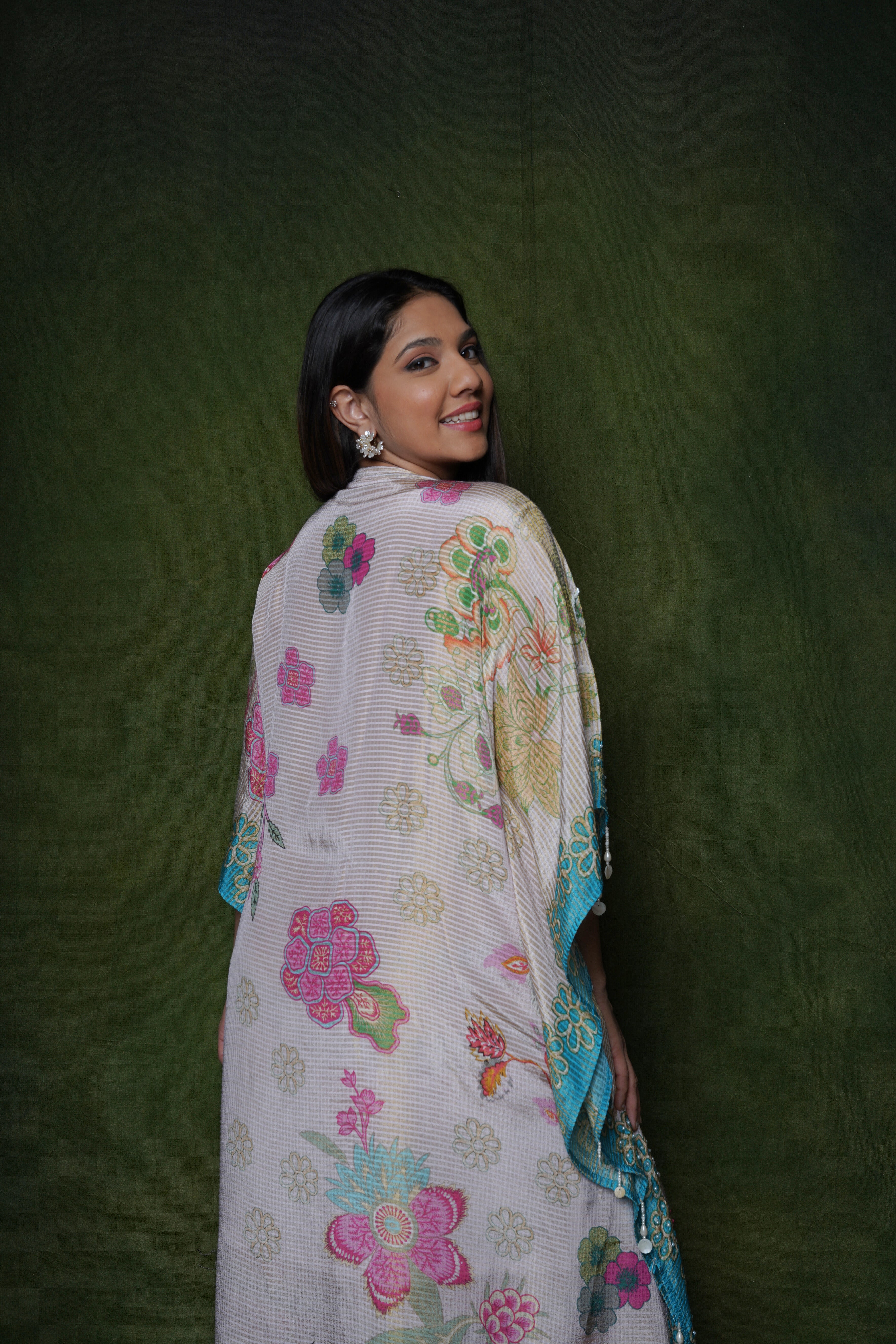 Embellished Cream Roman Silk Kaftan Set RAADVI