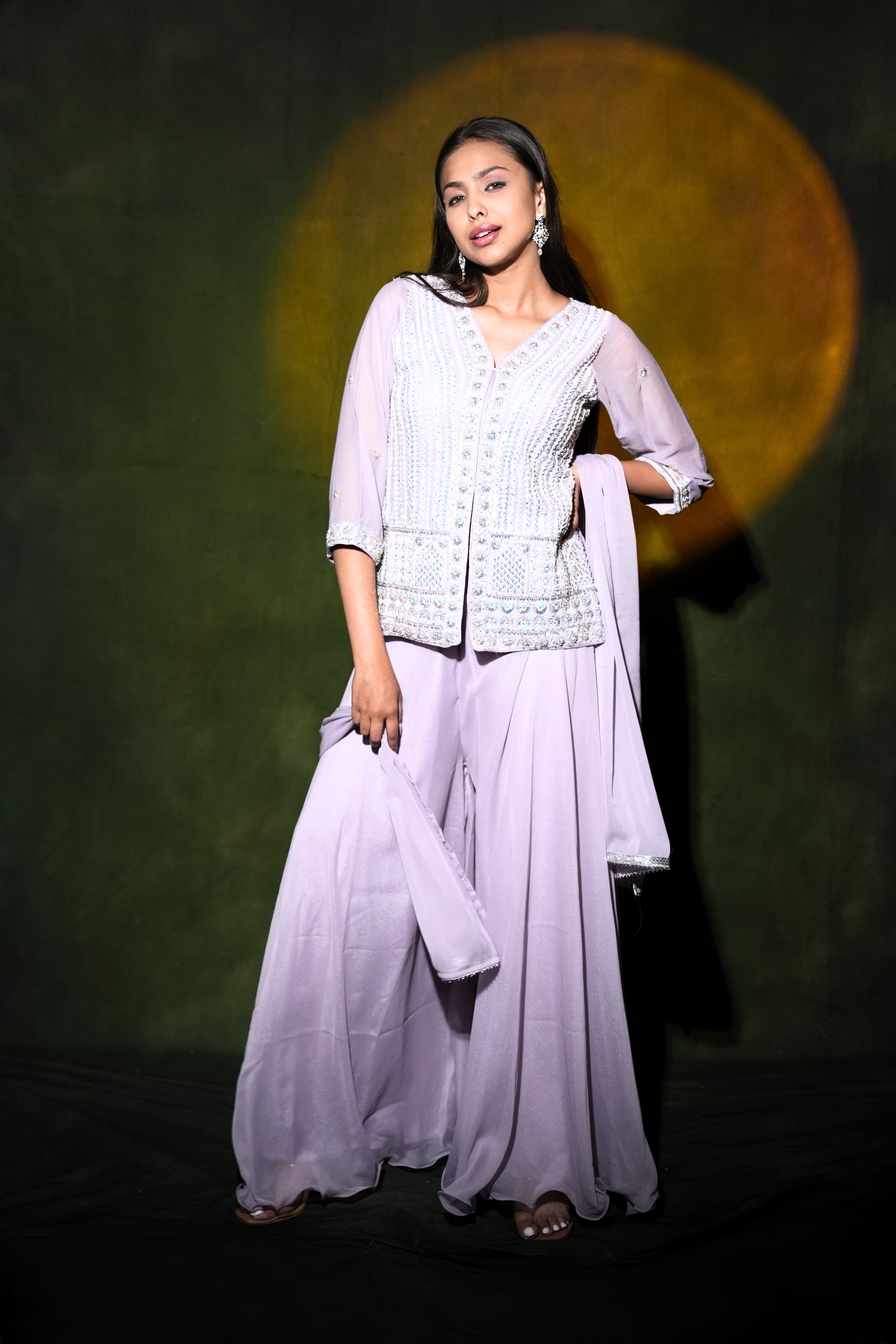 Embellished Lavender Blue Top Palazzo Set RAADVI